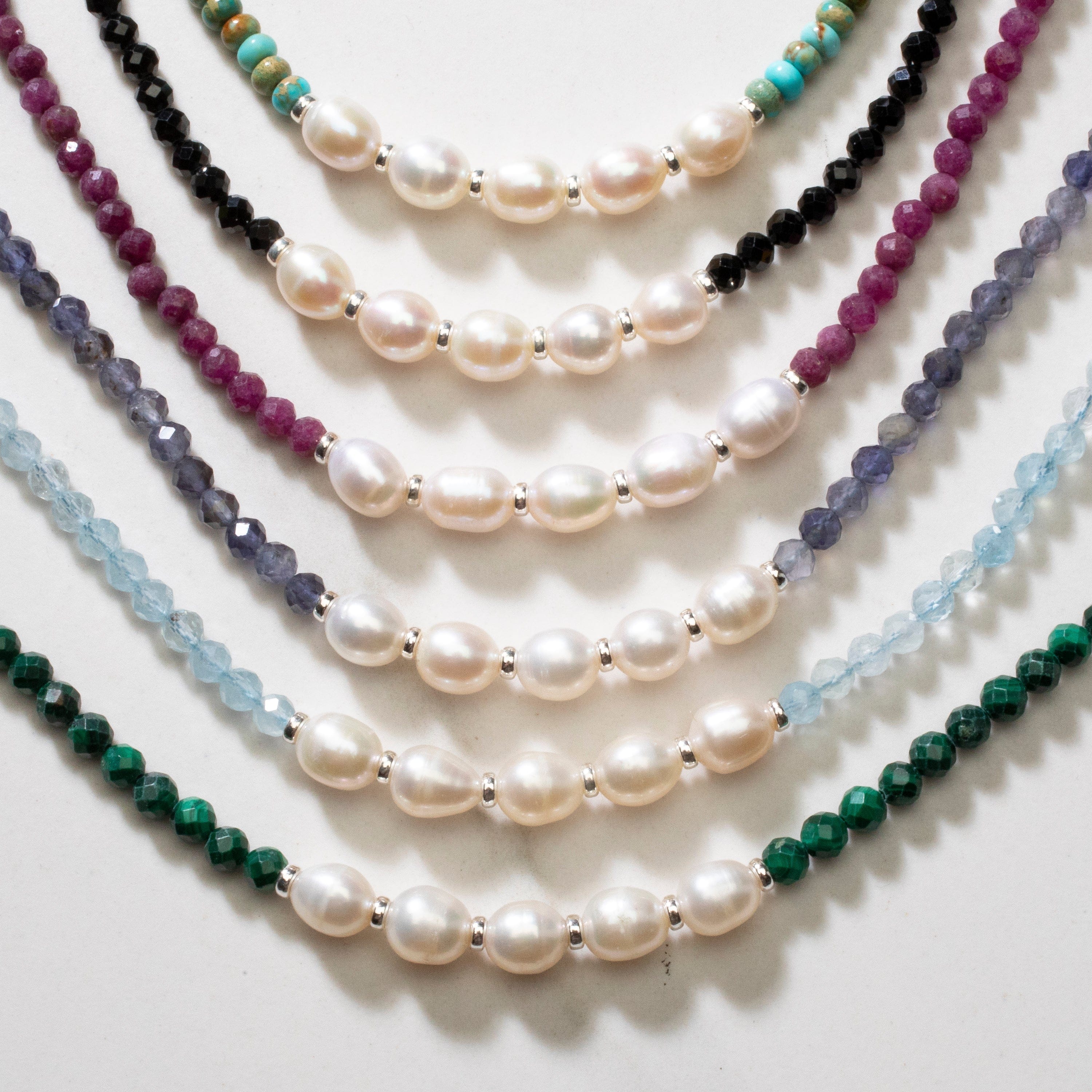 4mm Faceted Malachite Bead Necklace with 5 Pearls & 925 Sterling Silver Clasp - Elegant Jewelry for Women, Gift for Her, Birthday & Anniversary Present