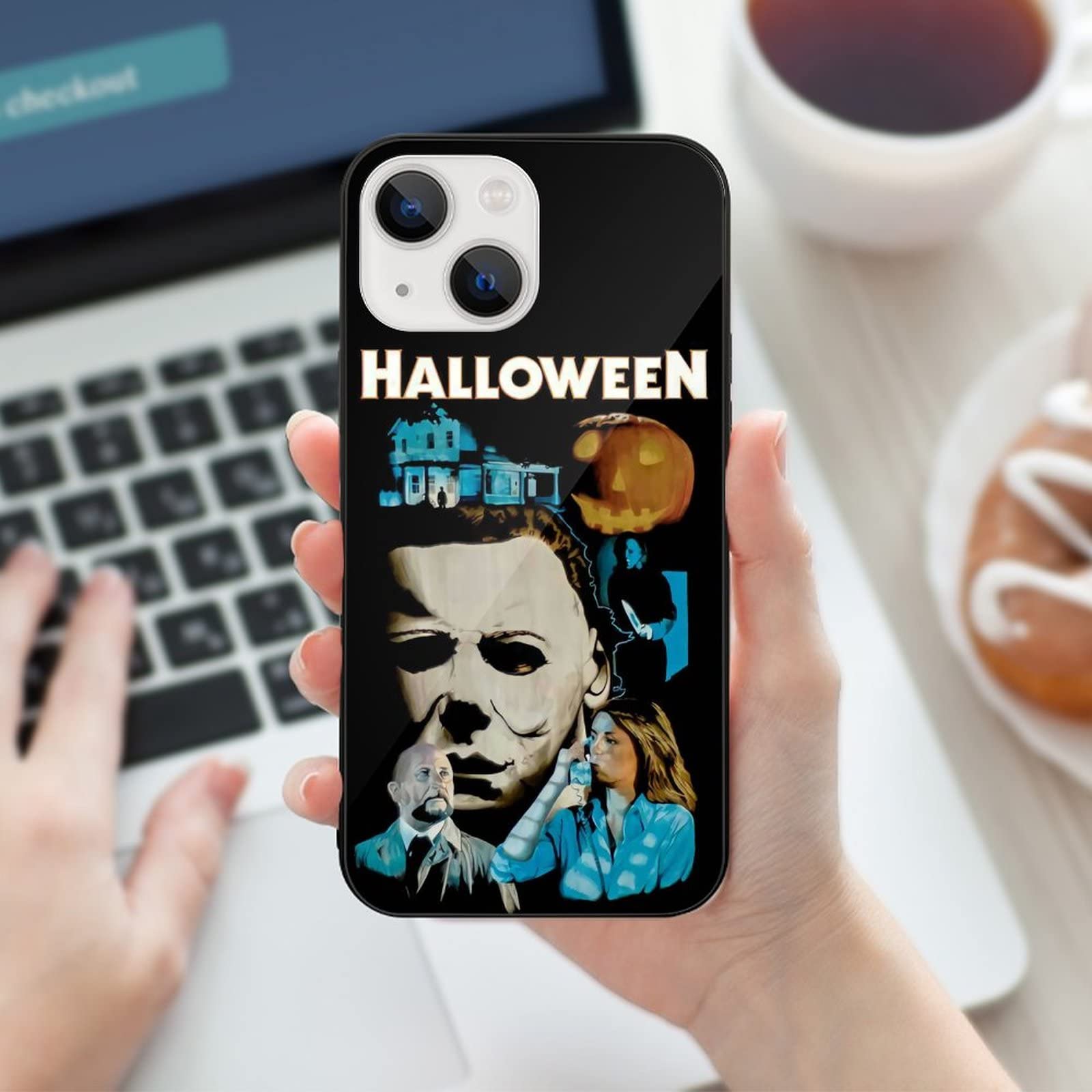 Premium Glass Case for iPhone 13 - Full Body Protection with Halloween Michael Myers Design - Shockproof Drop Protection - Perfect for Halloween Parties, Cosplay Events & Horror Movie Fans