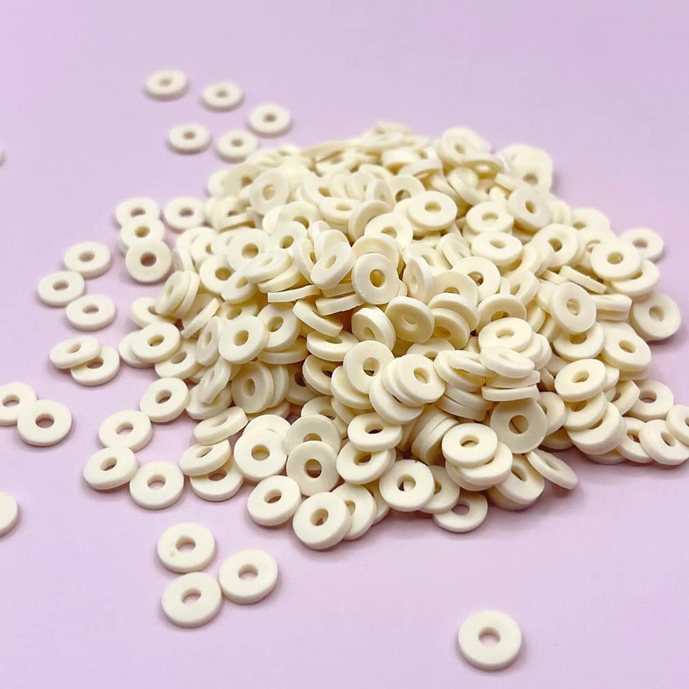 3000pcs 6mm Beige Heishi Beads - Polymer Clay Spacer Beads for Jewelry Making, DIY Bracelets, Necklaces & Earrings - Flat Round Craft Beads for Handmade Accessories (Perfect for Boho, Macrame & Beading Projects)