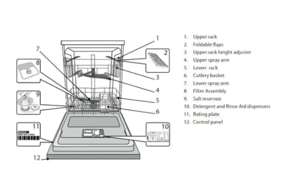 Whirlpool WFE2B19XAUS 60cm 14 Place Setting Freestanding Stainless Steel Dishwasher - Energy Efficient & Ultra Quiet for Open Kitchen & Dining Areas