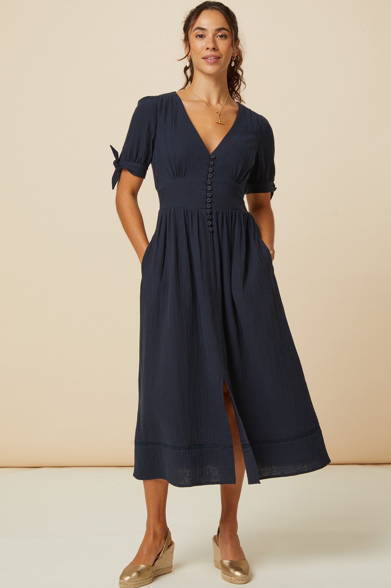 Olga Cheesecloth Dress for Women - Navy Blue Boho Maxi Dress | Perfect for Beach, Summer, and Casual Outings
