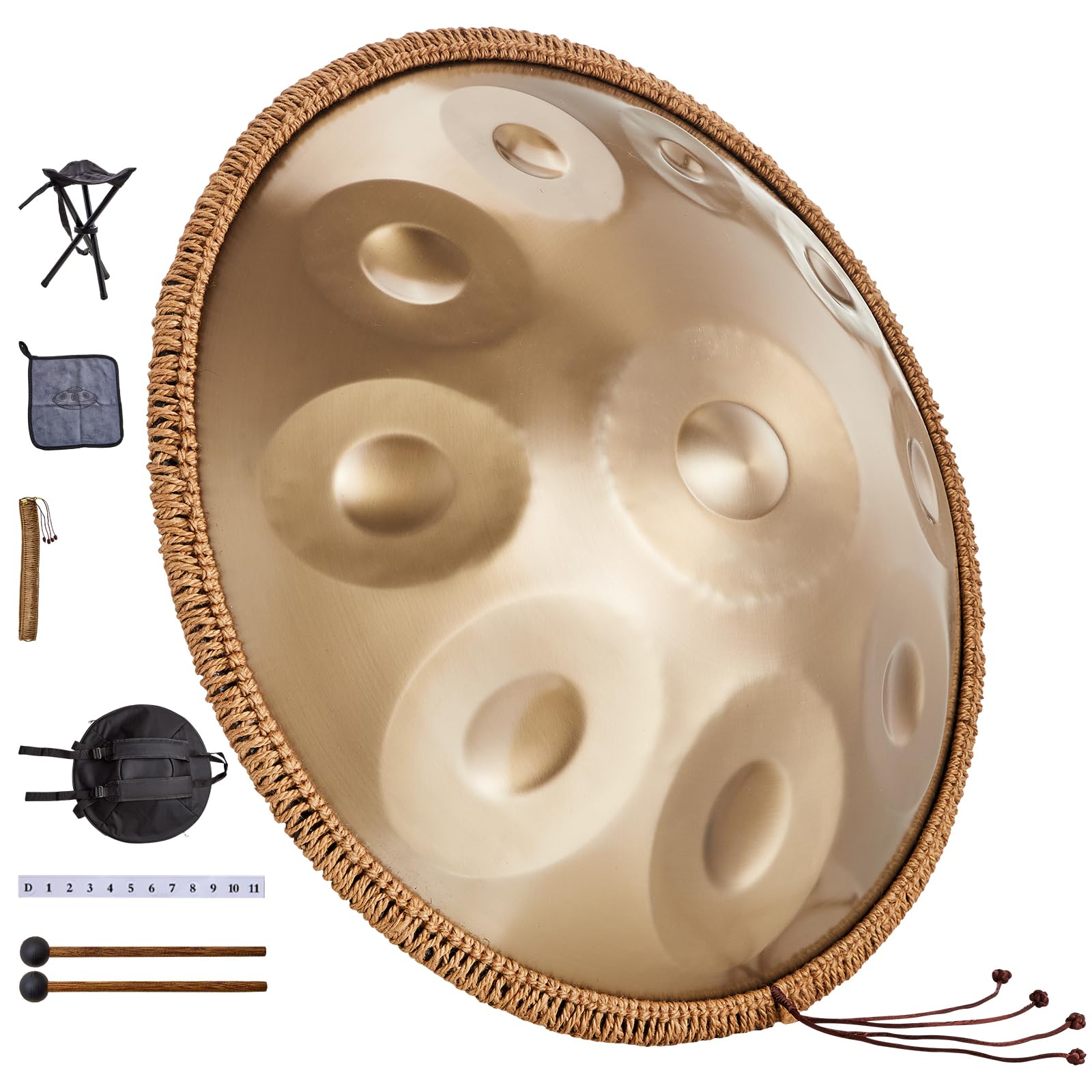 VEVOR 22-inch Handpan Drum in D Minor - 10 Notes Steel Hand Pan with Mallets, 432Hz Tuning, Stand & Carry Bag - Professional Percussion Instrument for Adults & Beginners - Perfect for Meditation, Yoga, Music Therapy & Outdoor Performances