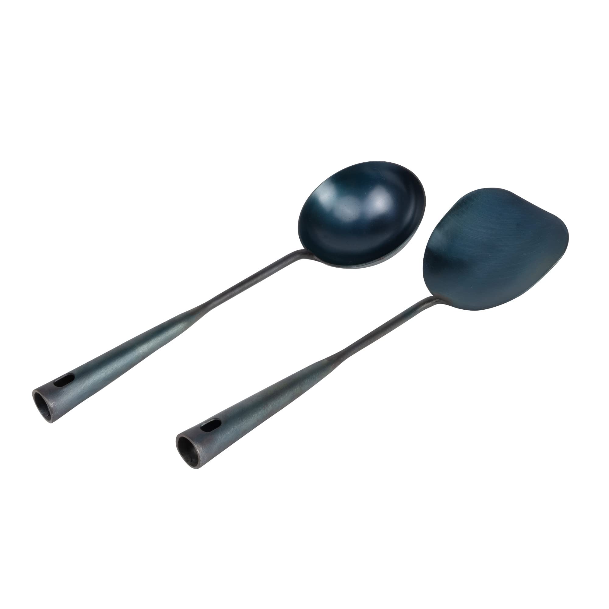 Premium Handmade Chinese Iron Wok Spatula and Ladle Set - 12.6