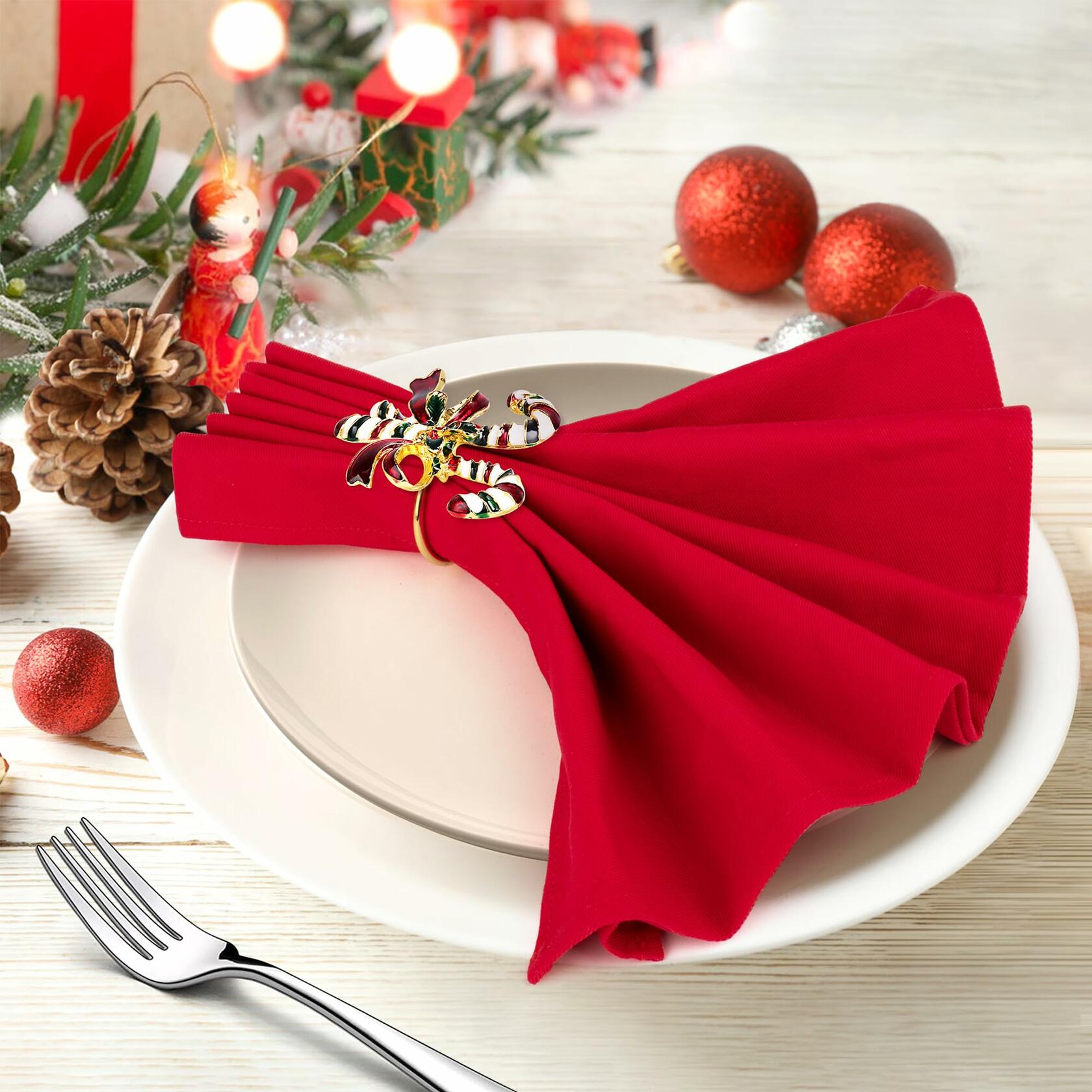 12-Pack Gold Christmas Napkin Rings with Rhinestones - Elegant Holiday Table Decor for Christmas Dinner, Party & Wedding Decorations