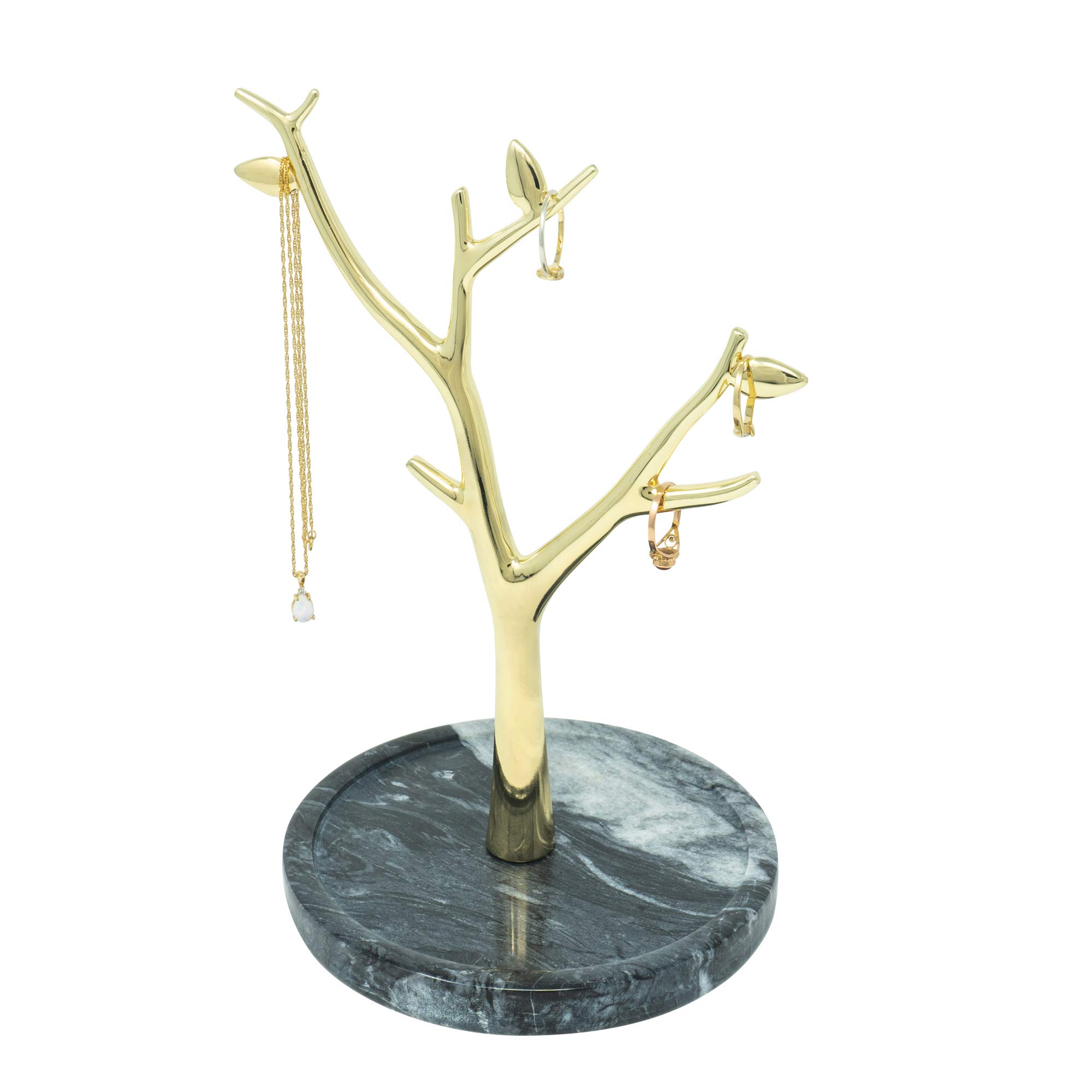 Marble Jewelry Tree - Stylish Gold Necklace Holder & Jewelry Organizer for Necklaces & Rings - Grey Jewelry Stand for Bedroom Vanity or Gift