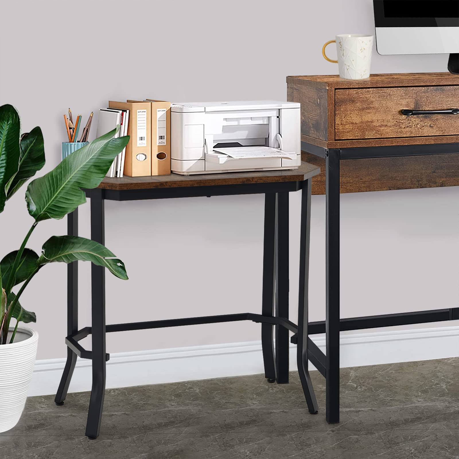 Tangkula Narrow Sofa Side Table - Slim Industrial End Table with Sturdy Metal Frame & Adjustable Foot Pads, Rustic Brown Nightstand for Bedroom, Living Room, Balcony & Entryway - Perfect for Small Spaces, Coffee Table Alternative & Modern Home Decor