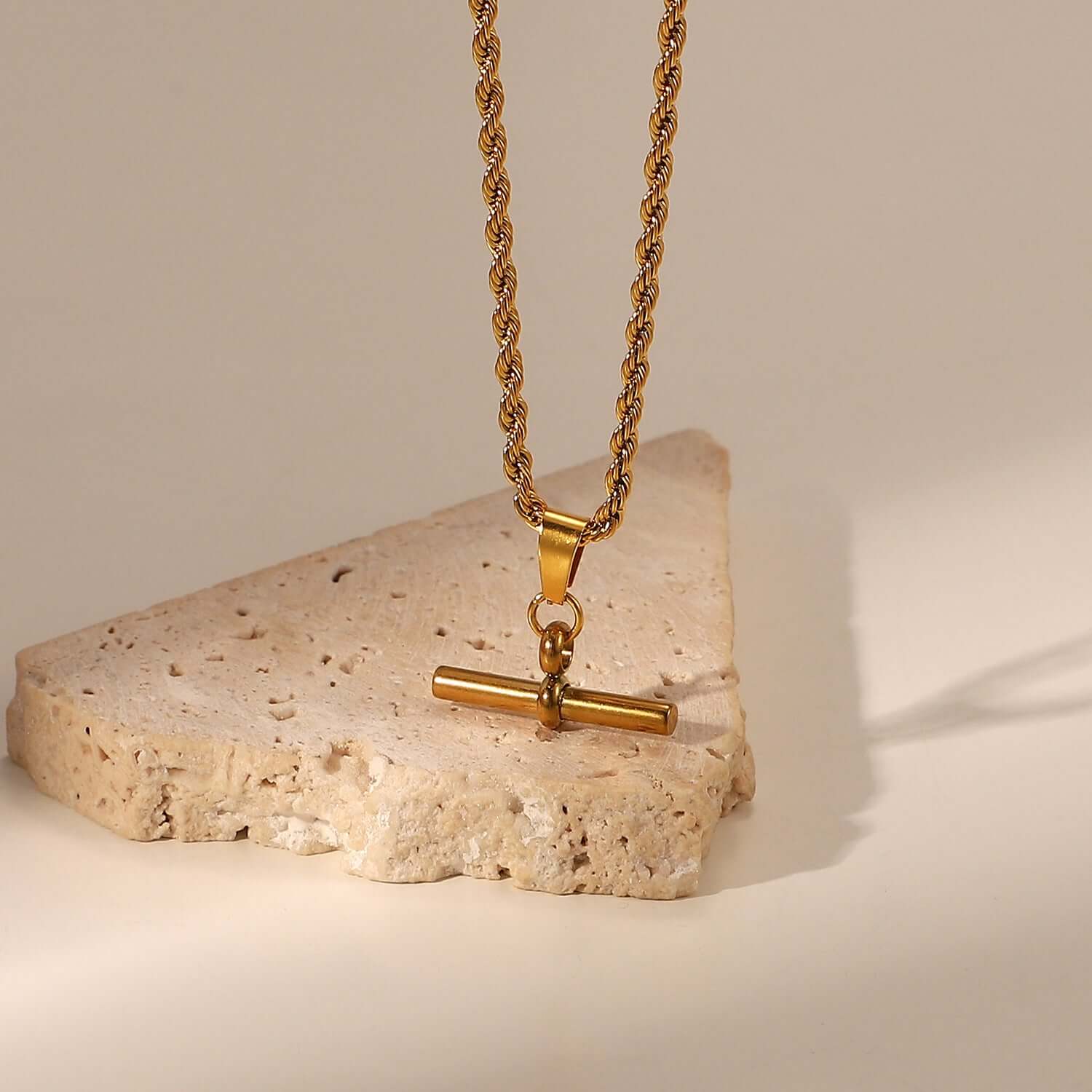 18K Gold Plated Figaro & Rope Chain T Bar Pendant Necklace for Women - Elegant Layering Jewelry Gift for Birthday, Anniversary & Valentine's Day | JDN735