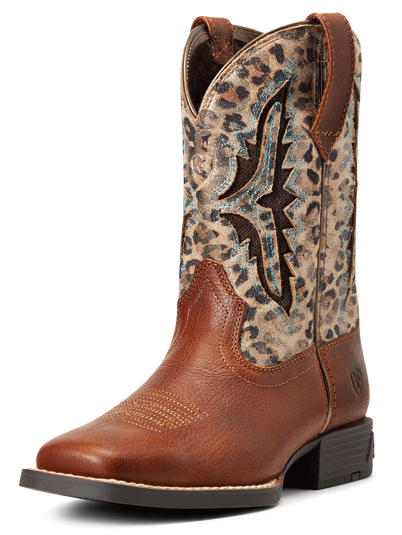 Ariat 10040258 Youth Koel VentTek Western Boot - Metallic Leopard & Spiced Cider - Breathable & Comfortable Cowgirl Boots for Riding, Rodeo & Western Fashion