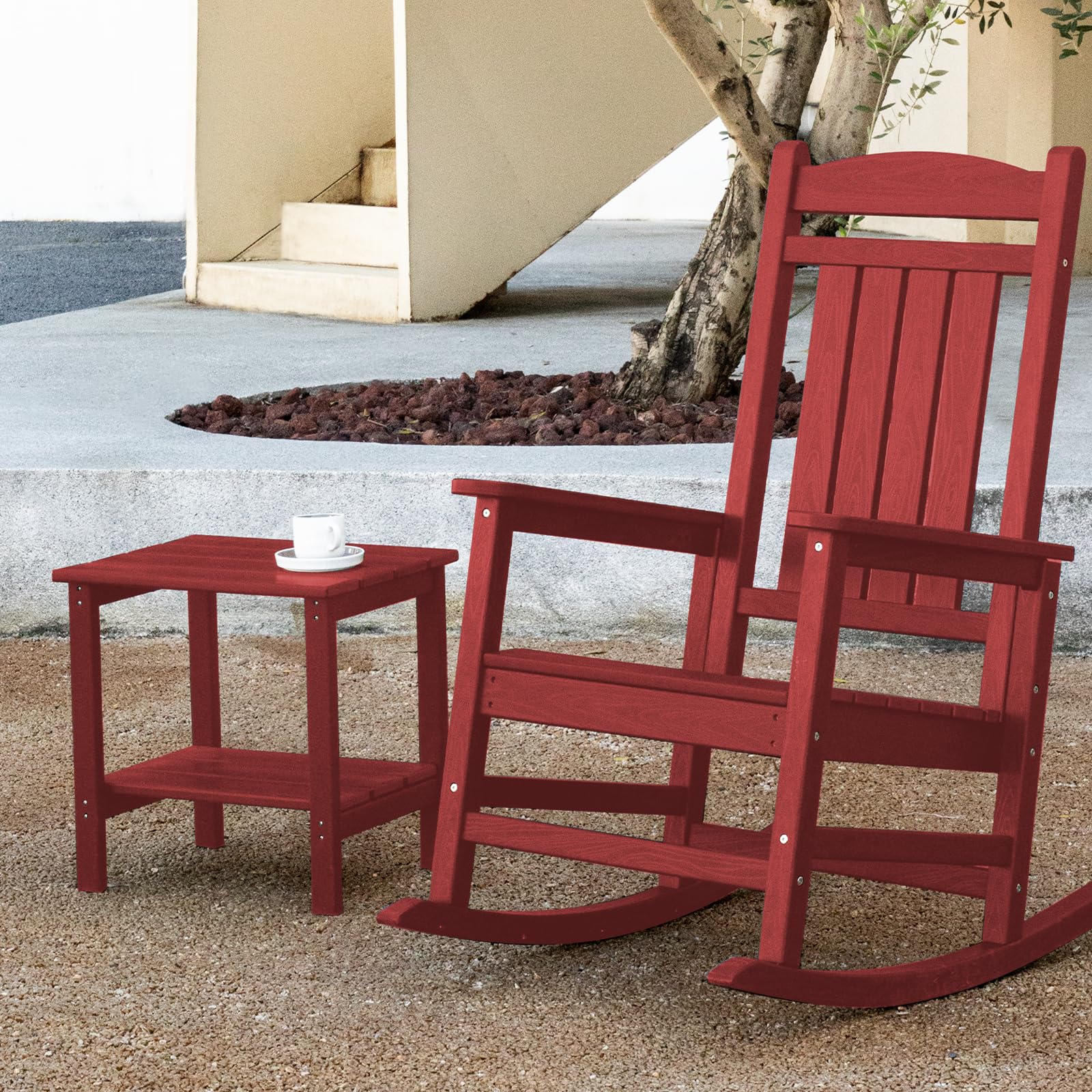 KINGYES Outdoor Side Table Set of 2 - Double Layer Adirondack End Tables in Red - Perfect for Patio, Deck, Garden, and Poolside Use