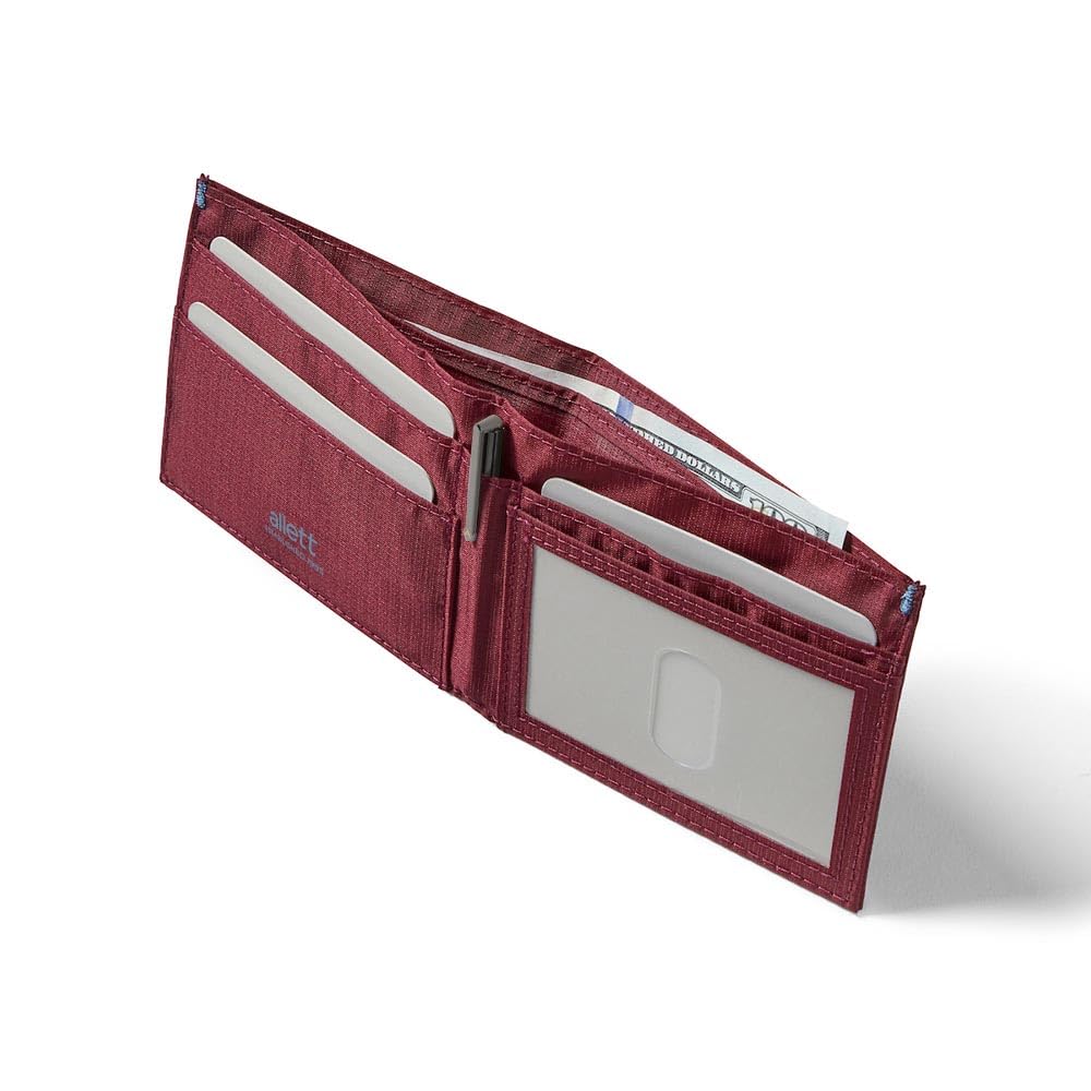 Allett ID Wallet for Men - Slim RFID Blocking Bifold Wallet in Mulberry Nylon | Water Resistant & Durable Minimalist Front Pocket Wallet | Holds 4-12+ Cards & Cash | Perfect for Travel, Business & Everyday Use