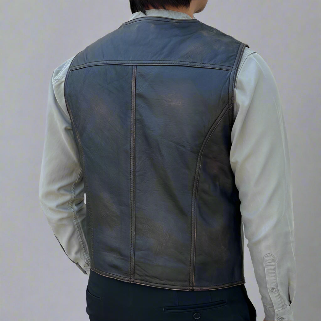 Men's Genuine Sheep Leather Ruboff Vest with Classic Button Closure & Front Pockets | Stylish Biker Jacket for Casual Wear, Motorcycle Riding & Outdoor Adventures