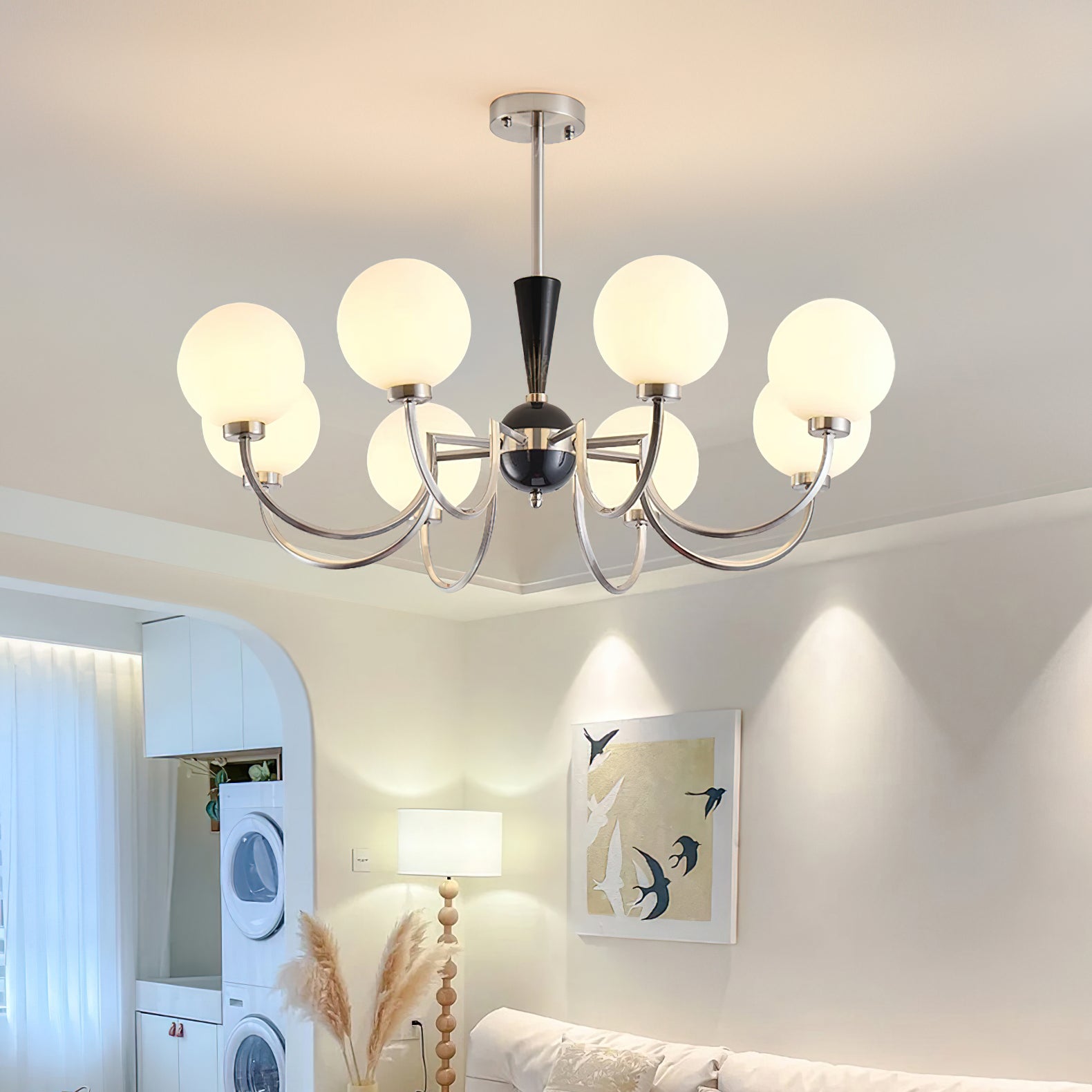 Alana Globe Chandelier - Modern Crystal Glass Ceiling Light Fixture for Dining Room, Bedroom & Living Room | Elegant Home Decor Lighting for Wedding, Restaurant & Office