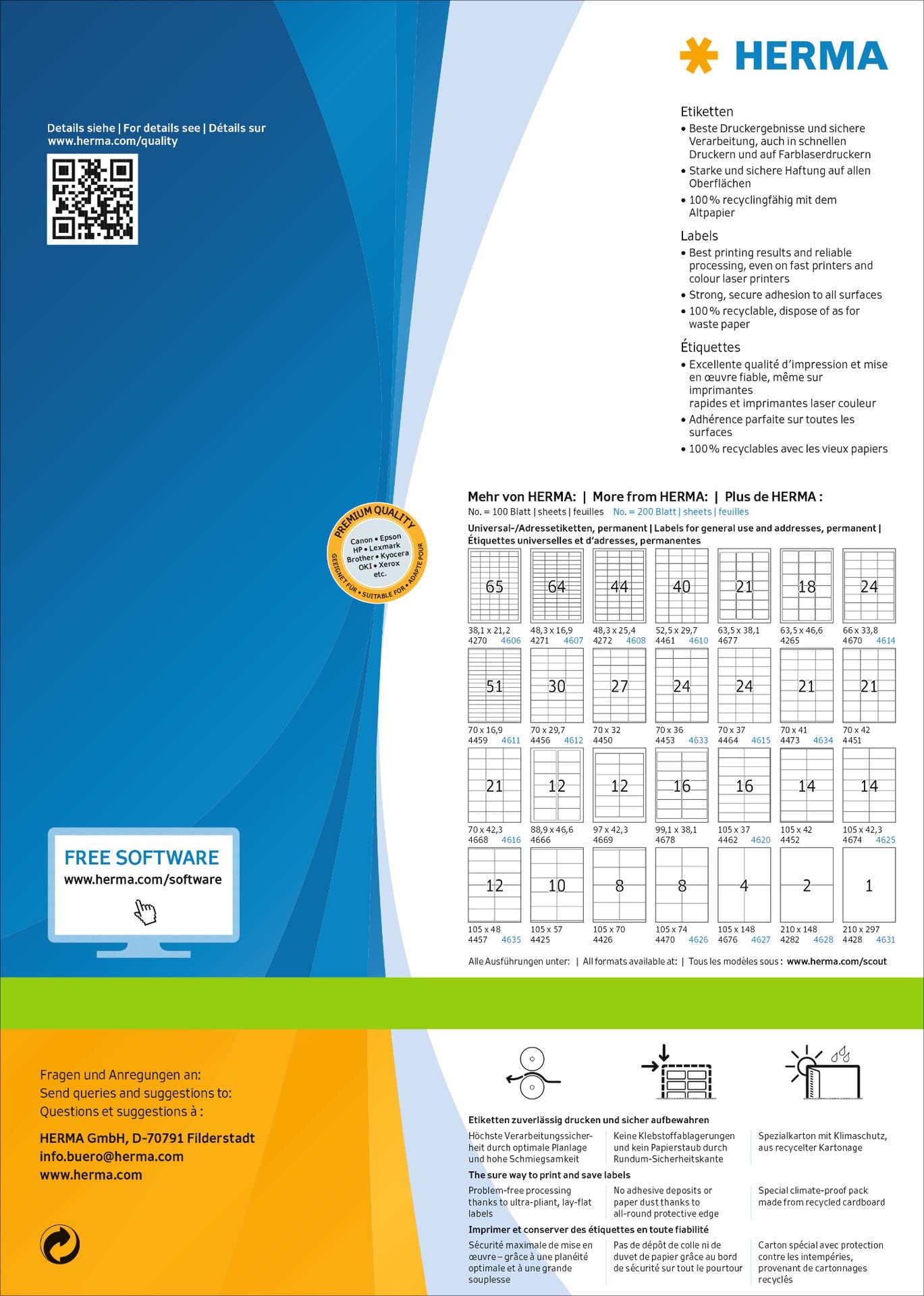 HERMA Self Adhesive Multipurpose Labels - 3000 Blank White Stickers (70x50.8mm), 15 Labels per A4 Sheet, 200 Sheets - Compatible with Laser & Inkjet Printers - Perfect for Office Organization, Shipping Labels, Product Packaging & Inventory Management