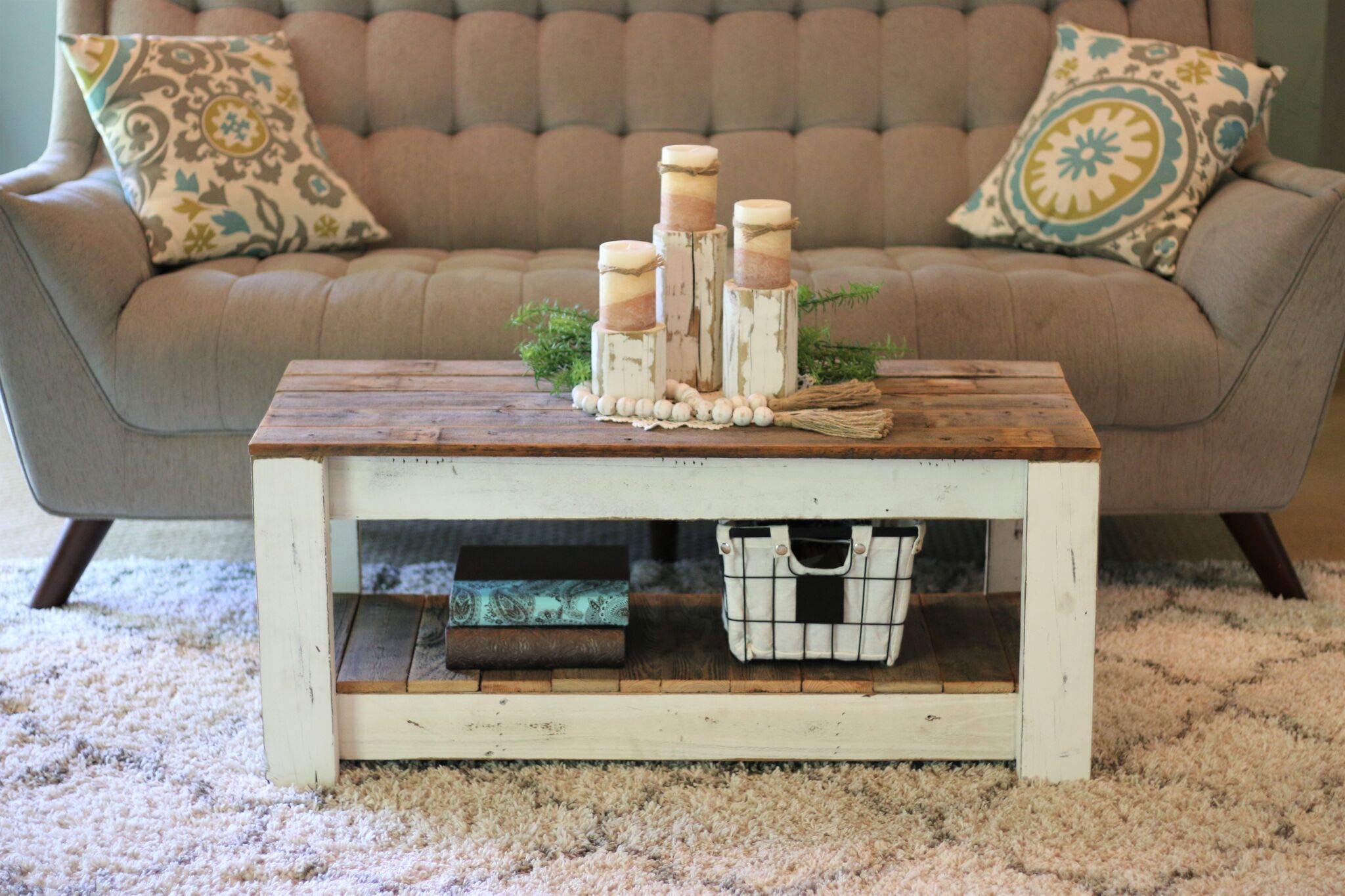 White Coffee Table with Shelf - Modern Living Room Furniture for Small Spaces | Sturdy & Stylish Design | Perfect for Apartments, Dorms & Home Decor (SKU 505)