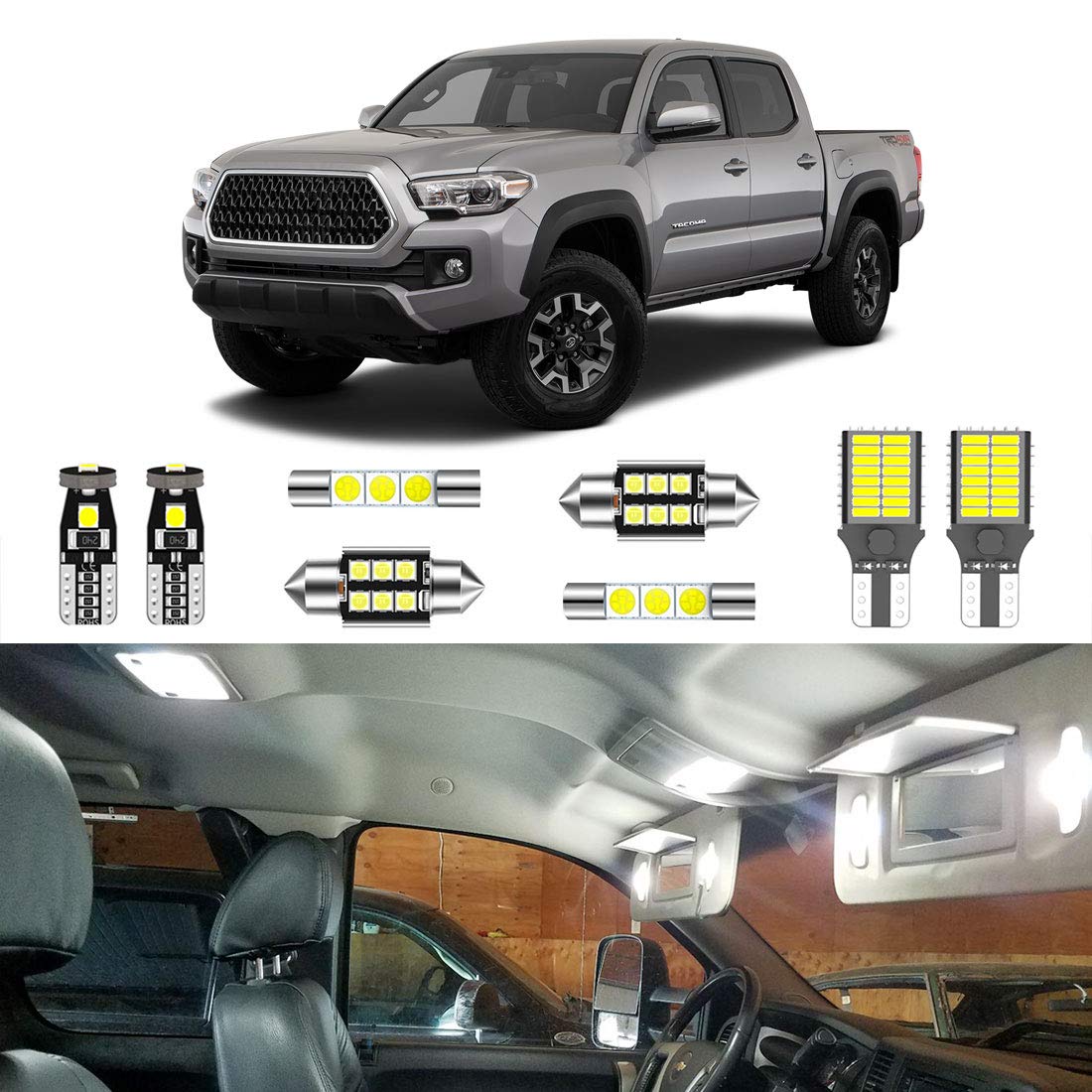 11-Piece Super Bright White LED Interior Light Kit for Toyota Tacoma 2016-2022 - Includes License Plate Lights, Backup Reverse Lights & Installation Tool | Upgrade Your Truck's Interior Lighting for Night Driving & Off-Road Adventures