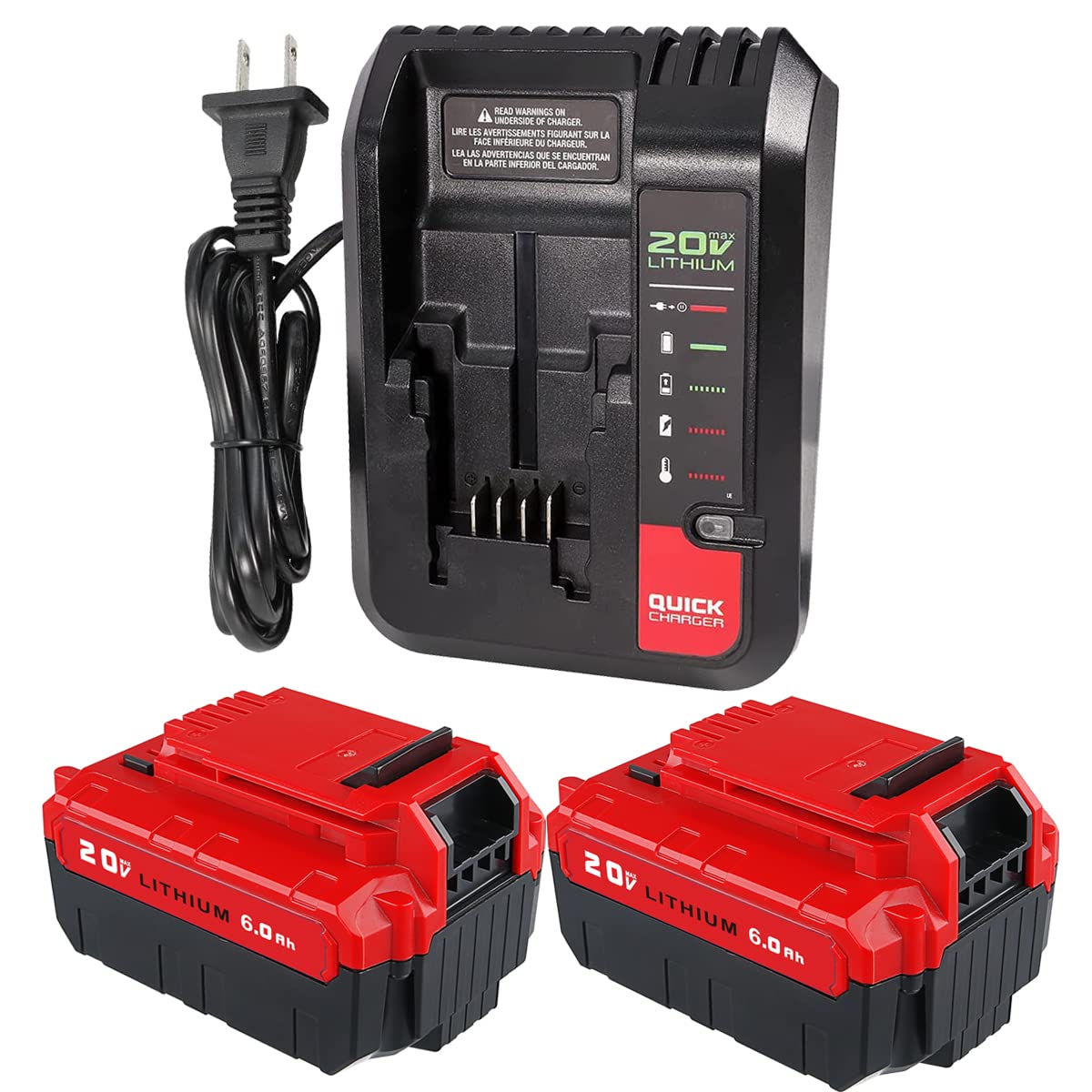 PDstation 2-Pack 6000mAh 20V Replacement Battery & Charger Kit for Porter Cable PCC685L PCC682L PCC680L - Compatible with 20V Power Tools - Perfect for Drills, Saws & Outdoor Power Equipment