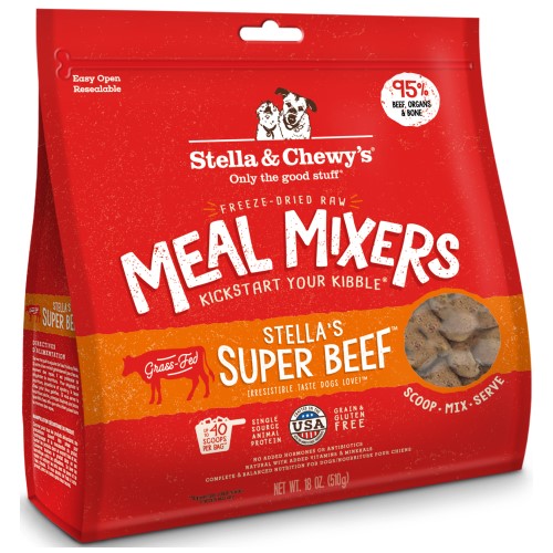 Stella & Chewy's Freeze-Dried Super Beef Dog Food Meal Mixers - Grain-Free Raw Coating for Dry Kibble (2 Sizes) - Perfect for Picky Eaters & Digestive Health