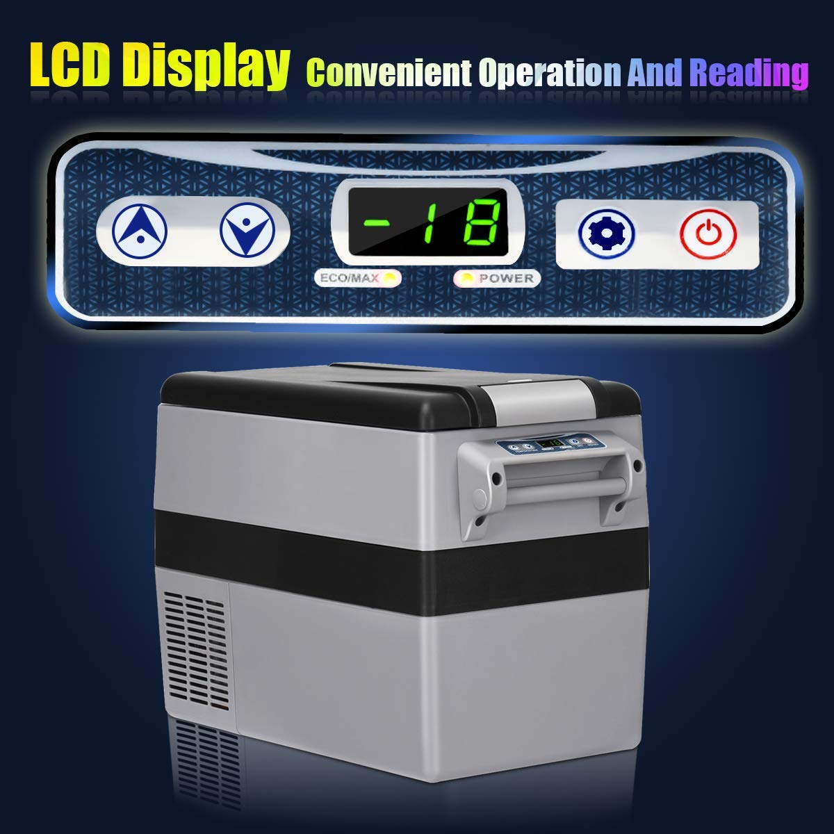 COSTWAY 44-Quart Portable Car Refrigerator - 12V/24V Electric Cooler with 3 Cooling Levels, LCD Display & Shockproof Design - Perfect for Camping, Road Trips, RV Travel, Truck Parties & Outdoor Adventures