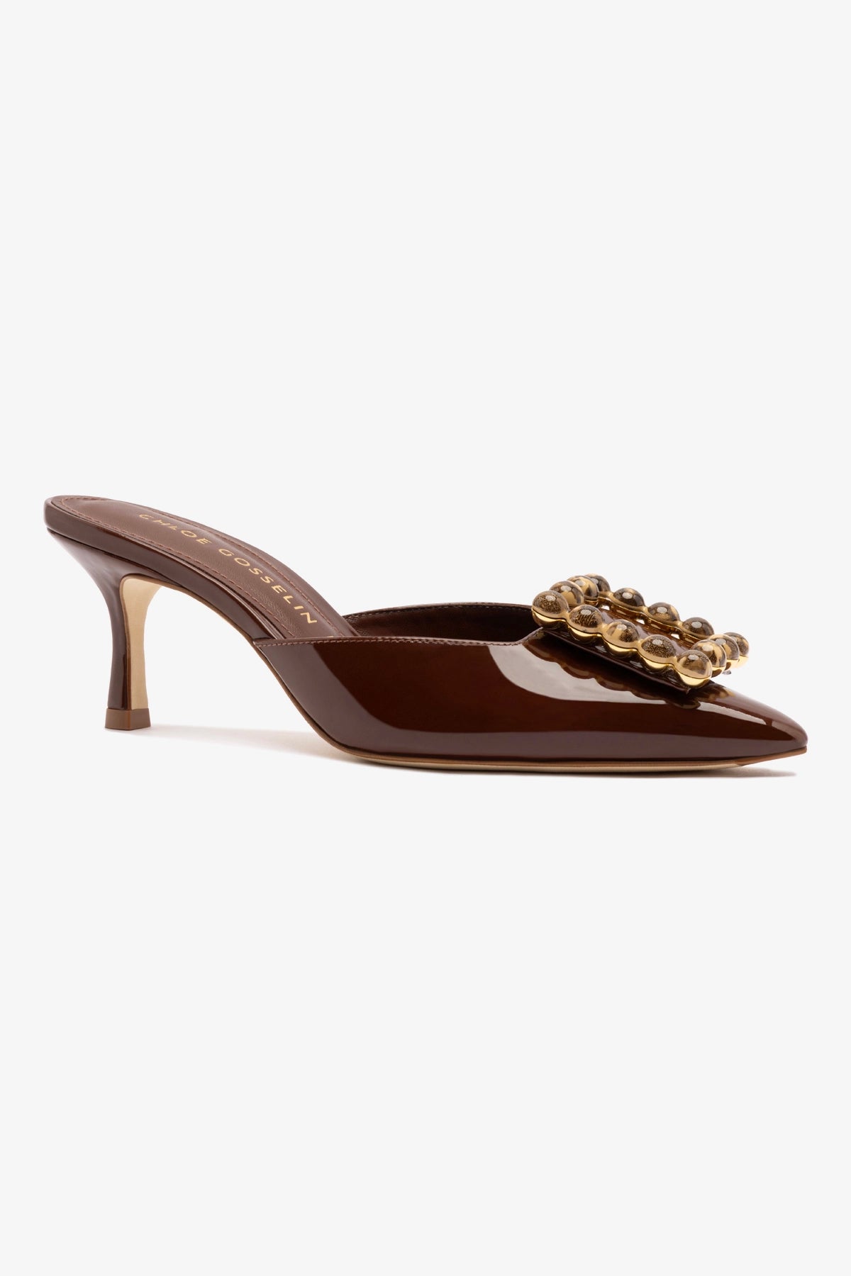 Chloe Gosselin by Larroudé Ava Mule - Brown Patent Leather Women's Shoes | Comfortable Heels for Work, Party & Evening Events