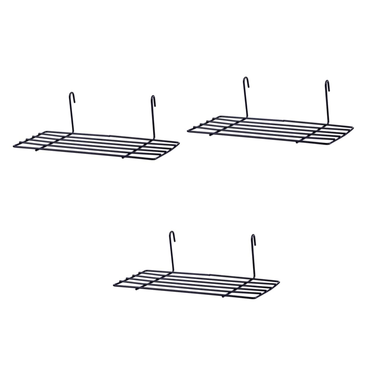 STOBAZA 3-Pack Black Metal Wall Grid Panel Shelves - Wire Storage Basket Organizer for Kitchen, Bathroom & Garage - Heavy Duty Straight Shelf Rack for Home Organization