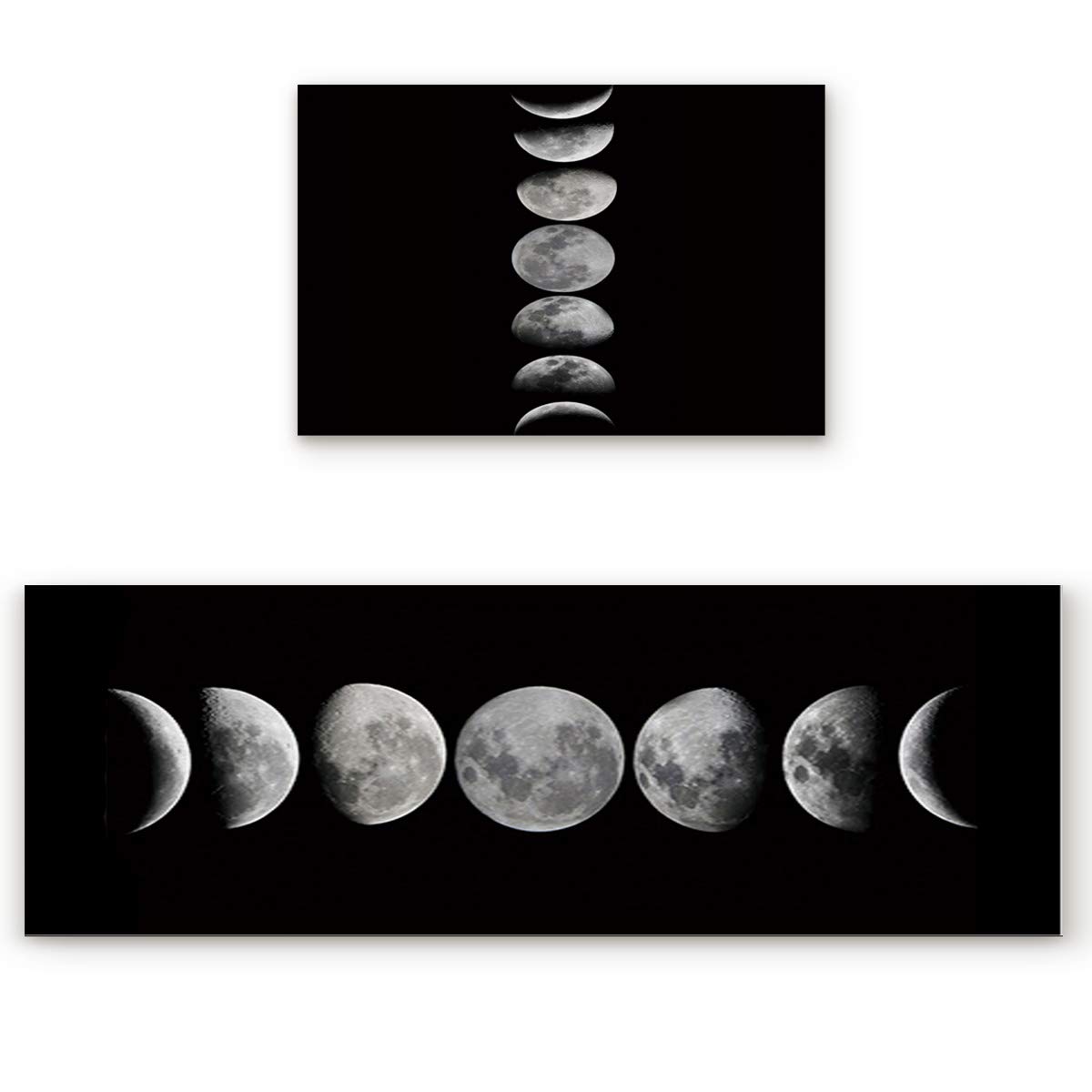2-Piece Crystal Emotion Kitchen Rug Set - Phases of The Moon Design | Non-Slip, Water Absorbent Floor Mats | Black Comfort Standing Doormat Runner for Bedroom, Bathroom, Sink & Laundry | Perfect for Home Decor, Yoga Space & Cozy Kitchen Comfort