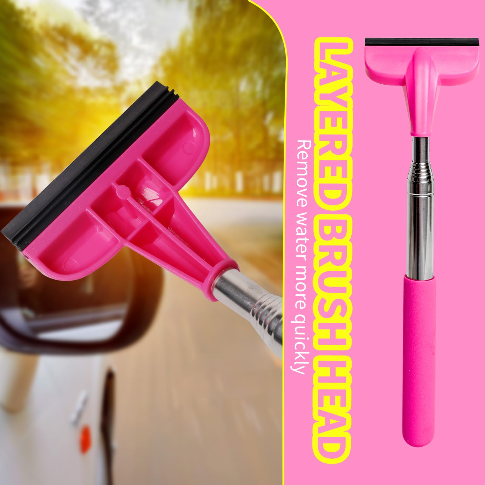 XINDELL 24Inch Extendable Car Window Cleaner with Spray Bottle & Microfiber Bonnets - Long Handle Windshield Washer Kit for Cars, Trucks, SUVs - Perfect for Home, Garage & Auto Detailing