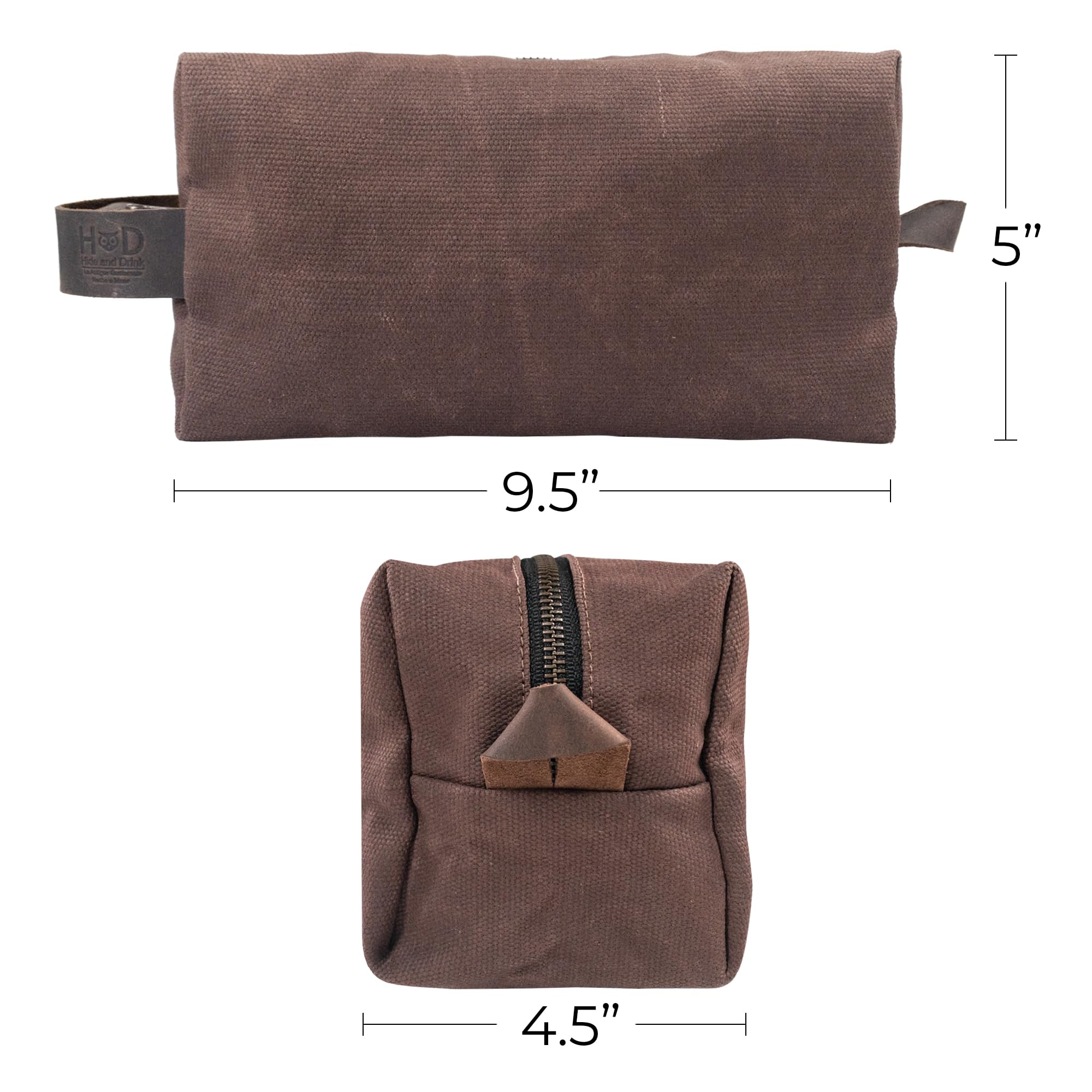 Hide & Drink Waxed Canvas Toiletry Bag - Handmade Rustic Travel Dopp Kit for Men & Women, Compact Toiletries Organizer for Gym, Camping & Business Trips - Honey Bourbon Color
