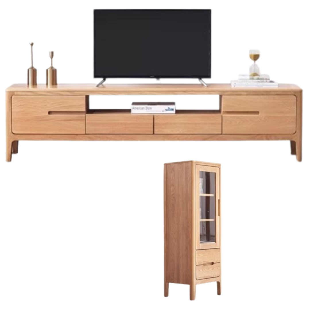 Solid Oak Wood TV Stand for Living Room - Modern Entertainment Center with Storage Shelves, Perfect for TVs up to 65 inches - Durable & Stylish Furniture for Home Theater Setup