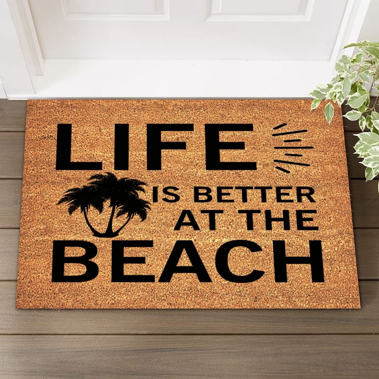 Non-Slip Coir Welcome Mat - 'Life is Better at The Beach' Rustic Front Porch Doormat 24x36 Inch, Rubber Backed Entryway Rug for Outdoor/Indoor Use - Perfect Home Gift for Beach House, Cabin, or Coastal Decor
