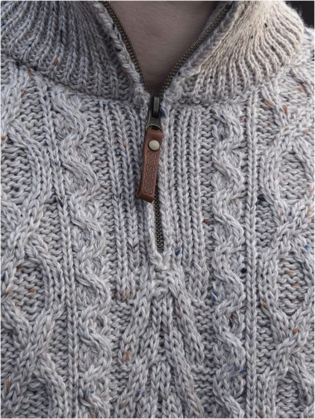 Men's Quarter Zip Aran Sweater - Soft Wool Pullover with 3 Color Options | Warm & Cozy for Outdoor Activities, Casual Wear & Layering