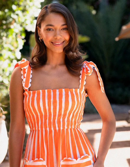 Stylish Pink City Prints Neon Orange Stripe Immy Dress for Women - Perfect for Summer Parties, Beach Vacations & Casual Outings