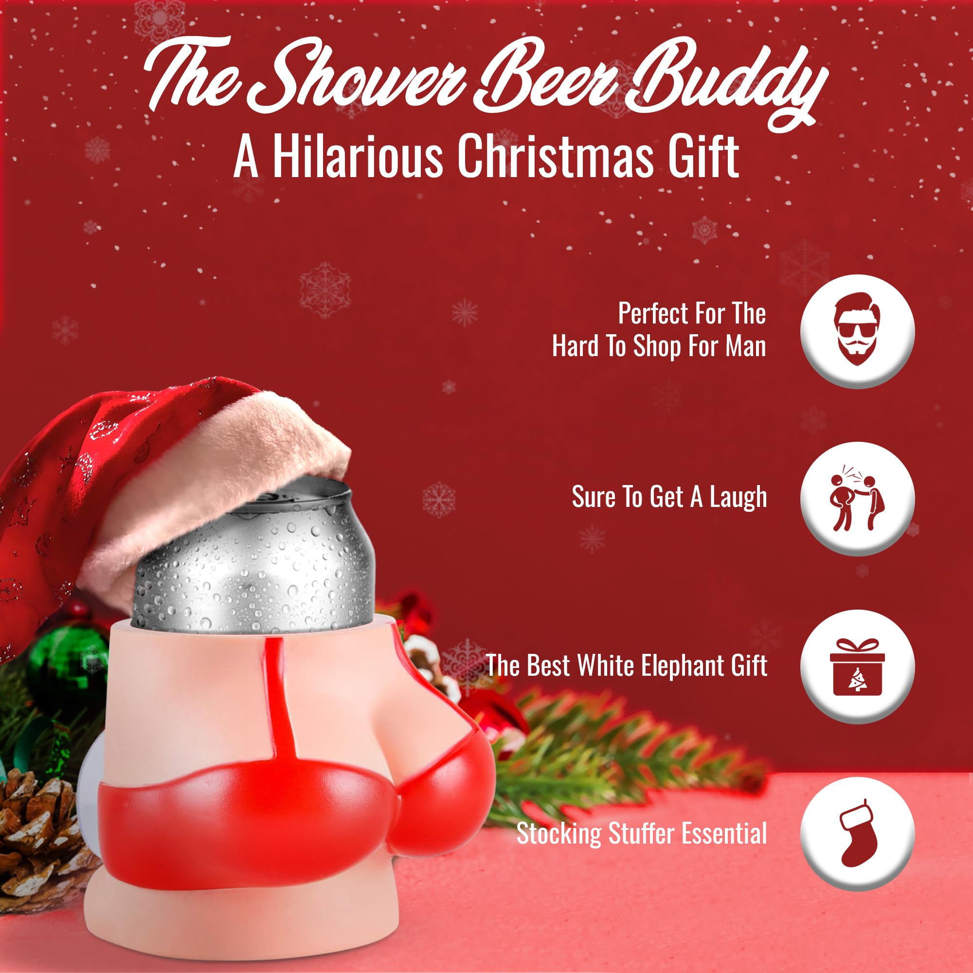 Shower Beer Holder with Silicone Suction Cup - Red Bikini Design Can Caddy for Bath & Shower | Keep Your Drink Cold While Relaxing - Perfect Bathroom Accessory Gift for Beer Lovers, Stocking Stuffer or Bathtub Caddy | Ideal for Spa Days, Pool Parties & Self-Care Moments
