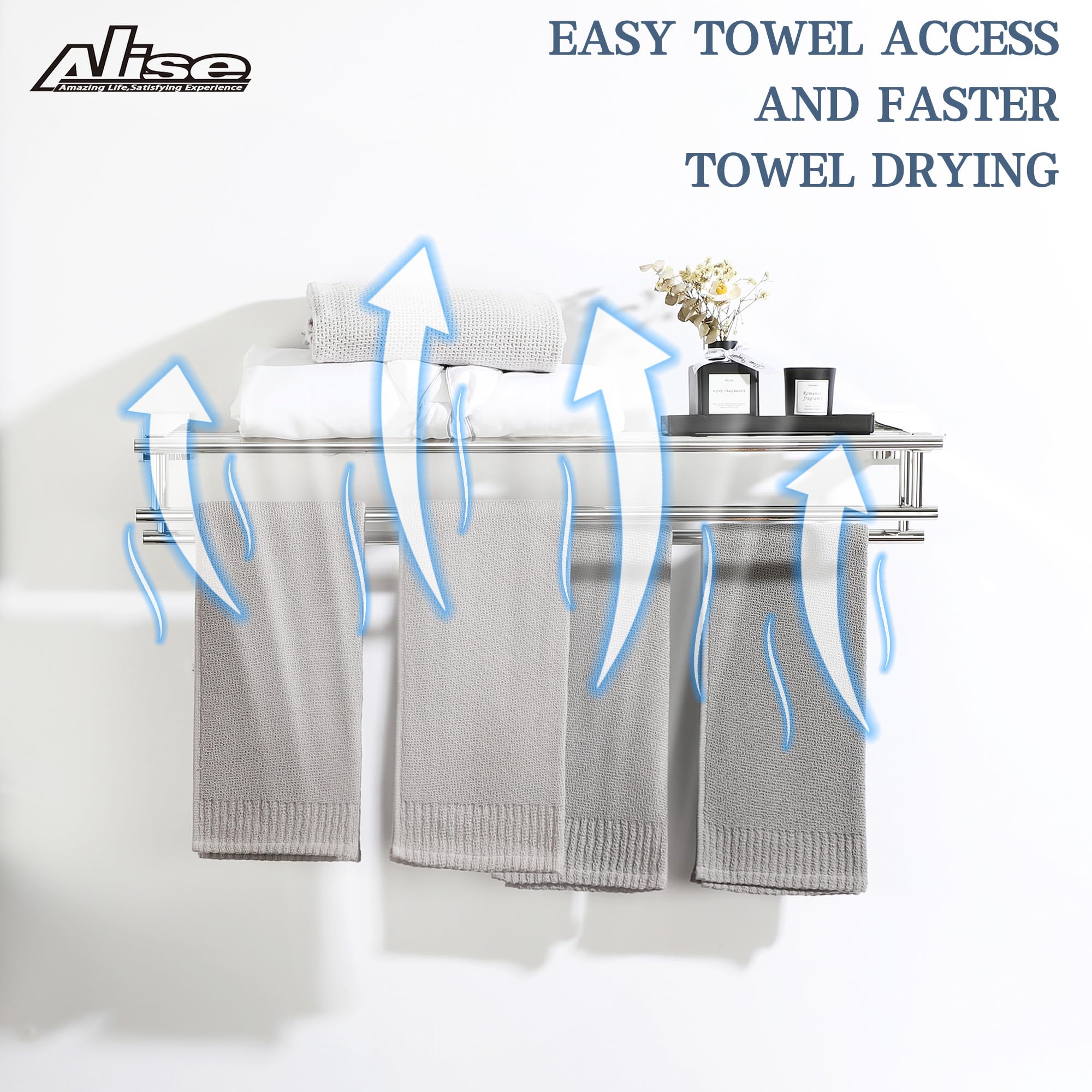 Alise 28 Inch SUS 304 Stainless Steel Wall Mount Towel Rack - Double Towel Bars Bathroom Hanger with Polished Chrome Finish | Perfect for Bathroom, Lavatory & Spa Decor