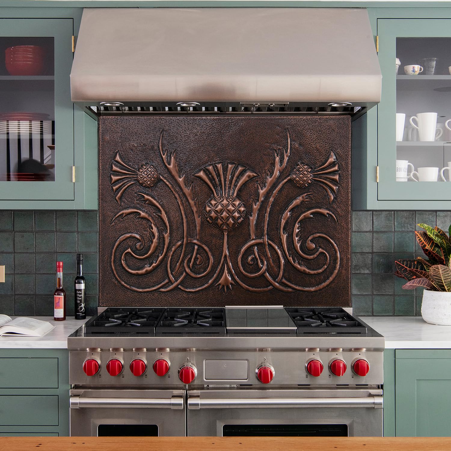 Scottish Thistle Copper Kitchen Backsplash Panel - Handmade Custom Copper Tile for Indoor & Outdoor Wall Decor (Brown) - Perfect for Farmhouse, Rustic, and Modern Kitchen Designs