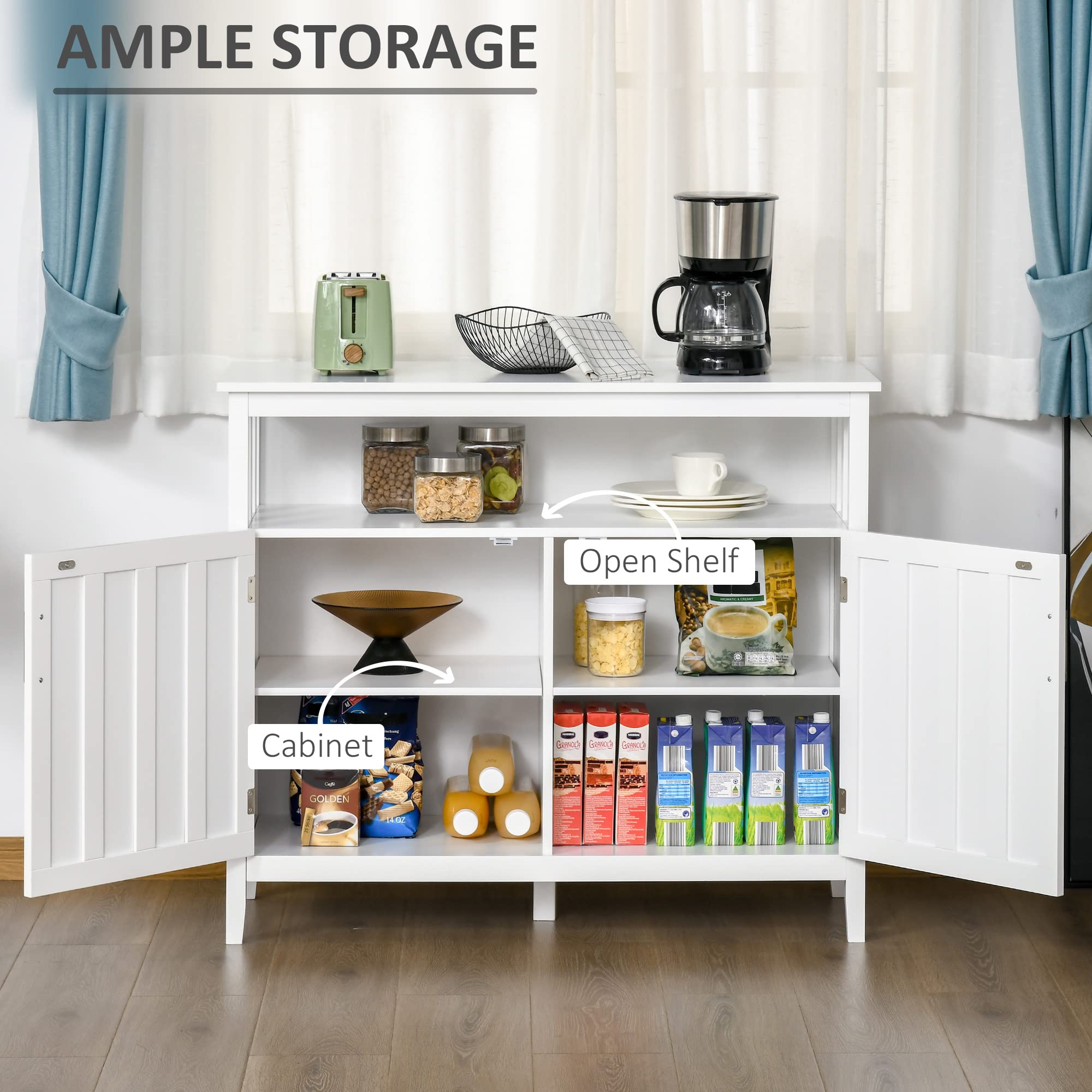 HOMCOM White Sideboard Buffet Cabinet - 2 Door Kitchen Storage Cabinet with Adjustable Shelves for Entryway, Living Room, Dining Room | Perfect for Coffee Bar, Home Organization & Small Space Decor