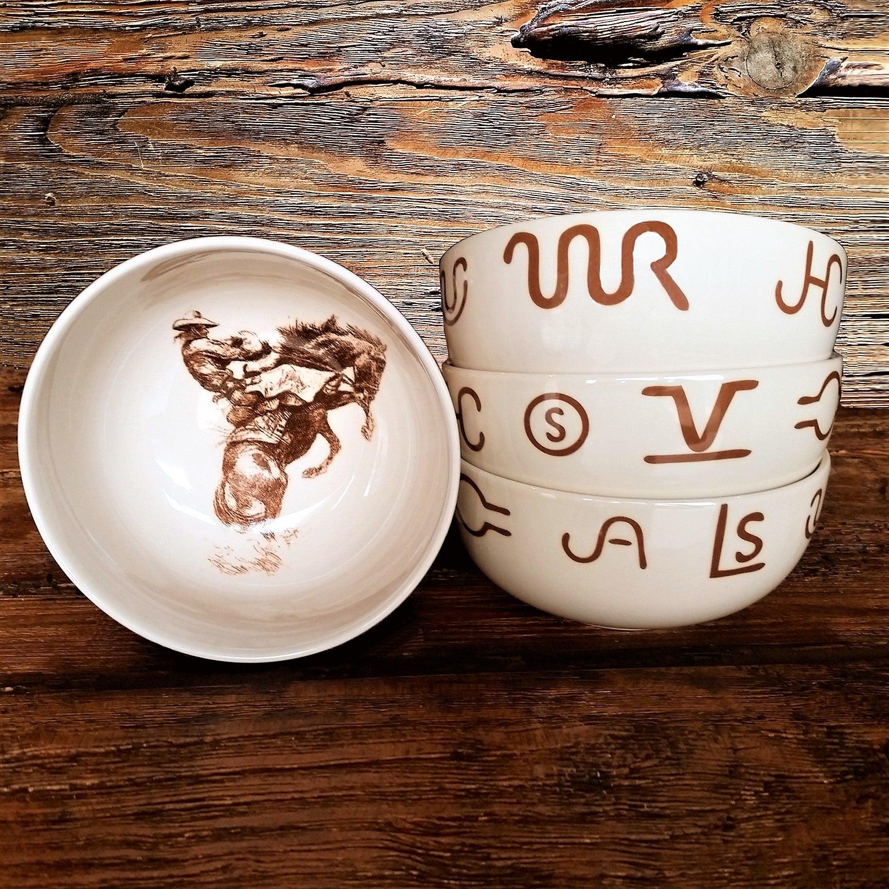 Western Cowboy Bronc & Brands Dinnerware Set - Rustic Ranch Style Plates, Bowls & Mugs for Farmhouse Dining & Country Kitchen Decor