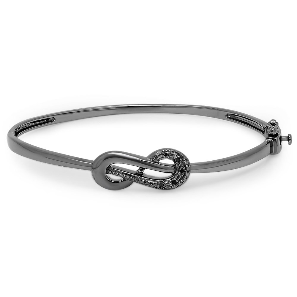 Dazzlingrock 0.08ct Black Rhodium Plated Black Diamond Infinity Loop Bangle Bracelet for Women - Sterling Silver Jewelry Gift for Anniversary, Valentine's Day & Special Occasions