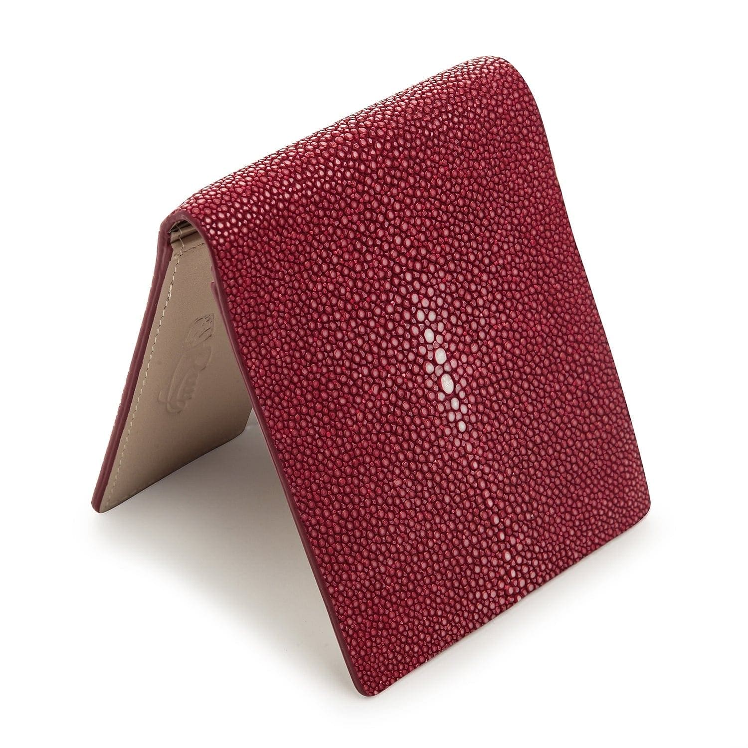 Genuine Stingray Skin Leather Wallet for Men - Red Burgundy Luxury Billfold - Perfect for Everyday Use, Business & Gift Giving