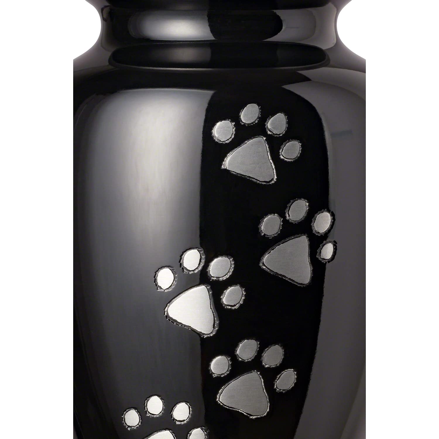 Ottillie Paws Tribute Series Large Pet Urn for Dogs and Cats - Ebony Finish, Vertical Pewter Paws, Walnut Base, Silver/Black Plate - Perfect for Memorial Keepsakes and Home Display