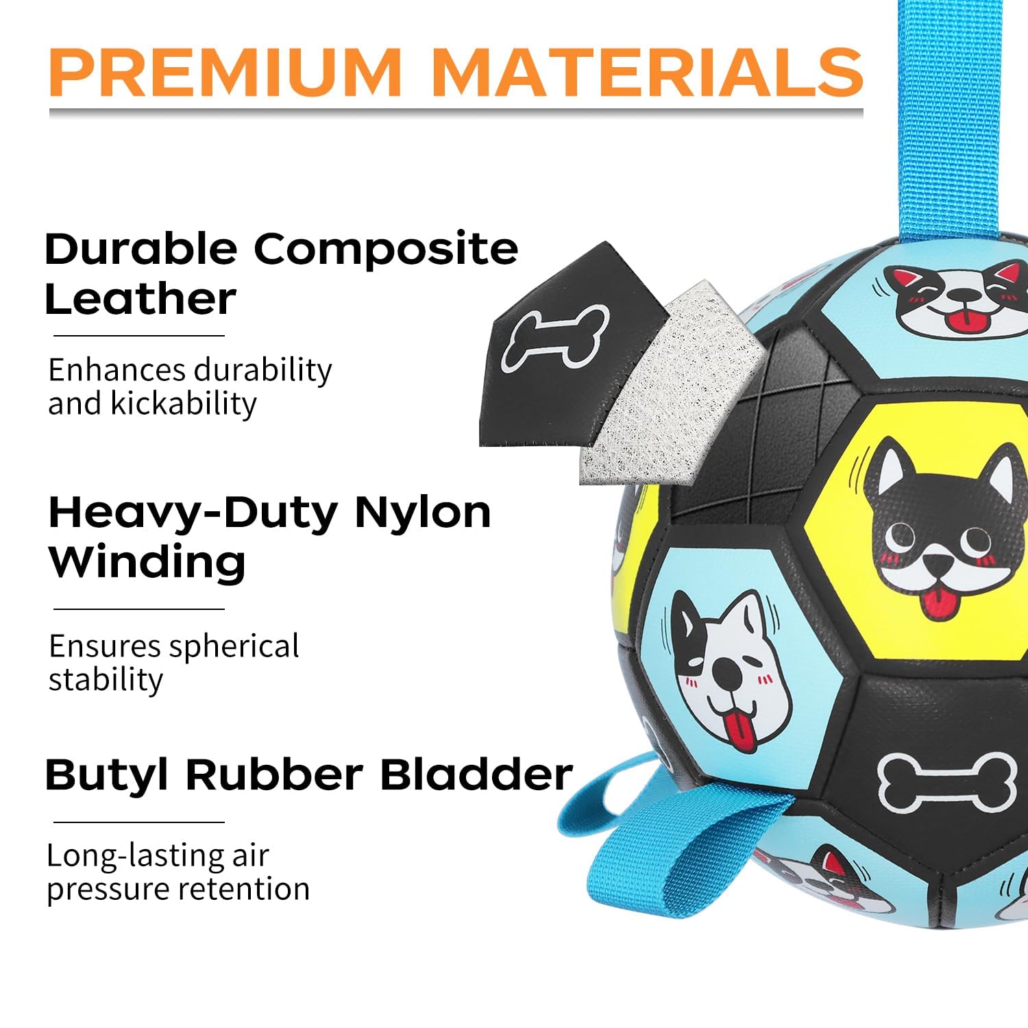 Durable 7 Inch Dog Soccer Ball with Chew-Resistant Straps - Interactive Herding Ball for Medium & Large Dogs - Perfect for Fetch, Training & Outdoor Play - Great Puppy Birthday Gift for Active Pets
