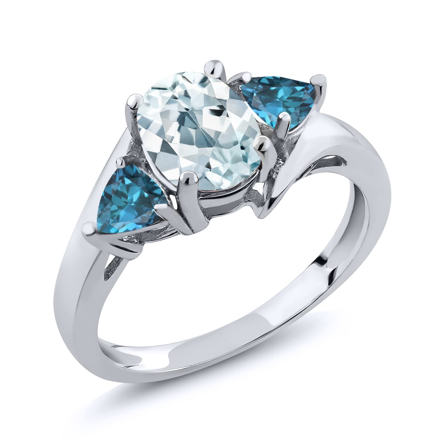 1.74 Ct Oval Sky Blue Aquamarine & London Blue Topaz 925 Sterling Silver Ring for Women | Gem Stone King | Elegant Jewelry Gift for Anniversary, Birthday & Special Occasions