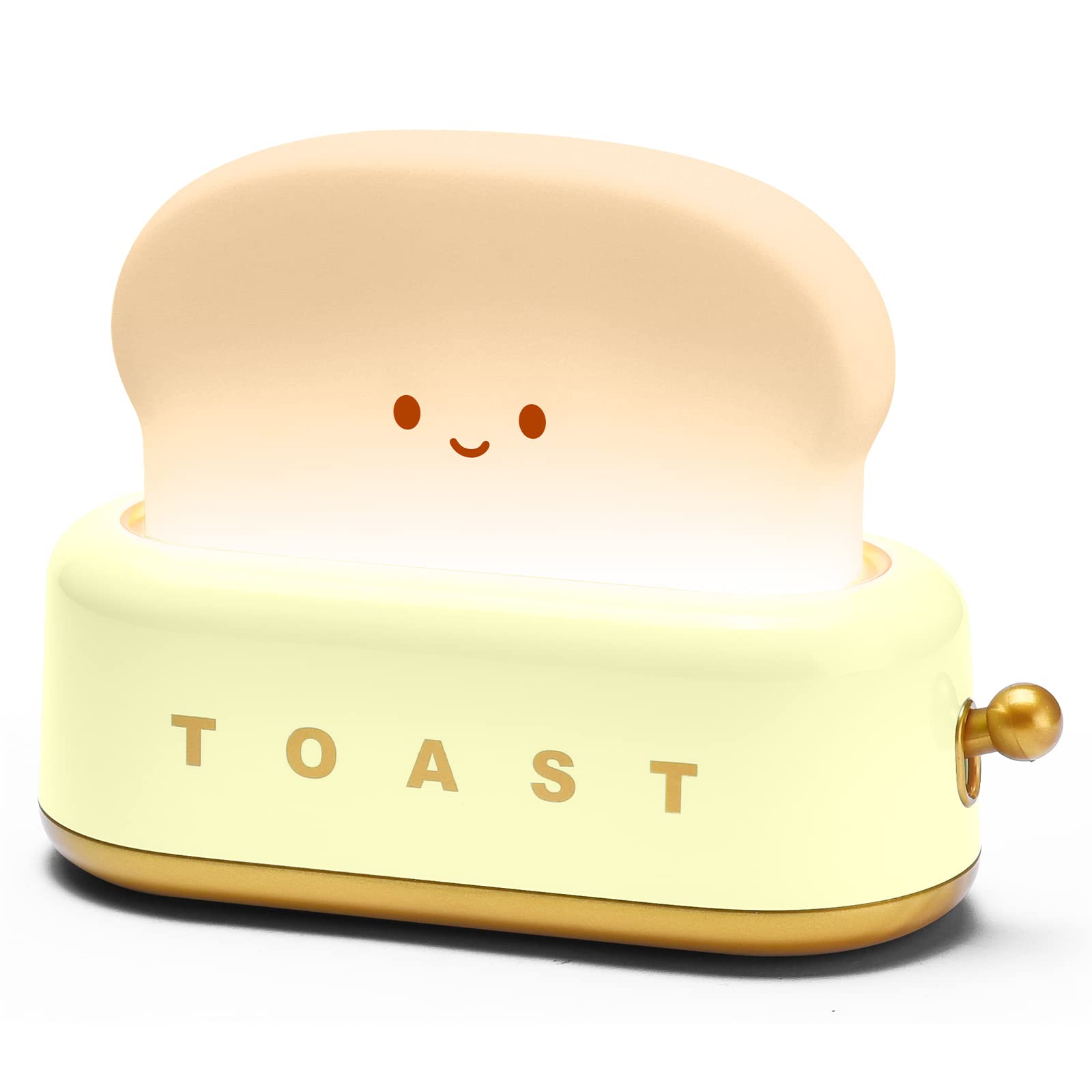 Kawaii Smile Toaster Night Light - Rechargeable LED Table Lamp with Timer & Auto Shutoff, Cute Home Decor for Bedroom, Living Room, Office - Perfect Gift for Kids & Adults (Yellow) - Creates Cozy Ambiance for Reading, Relaxing & Nighttime Comfort