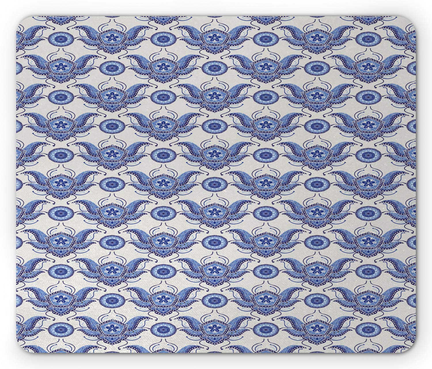 Ambesonne Antique Oriental Mouse Pad - Traditional Porcelain Inspired Paisley Design, Non-Slip Rubber Base, Standard Size Rectangle Mousepad in Coconut Dark Ceil Blue | Perfect for Office, Gaming & Home Computer Setup