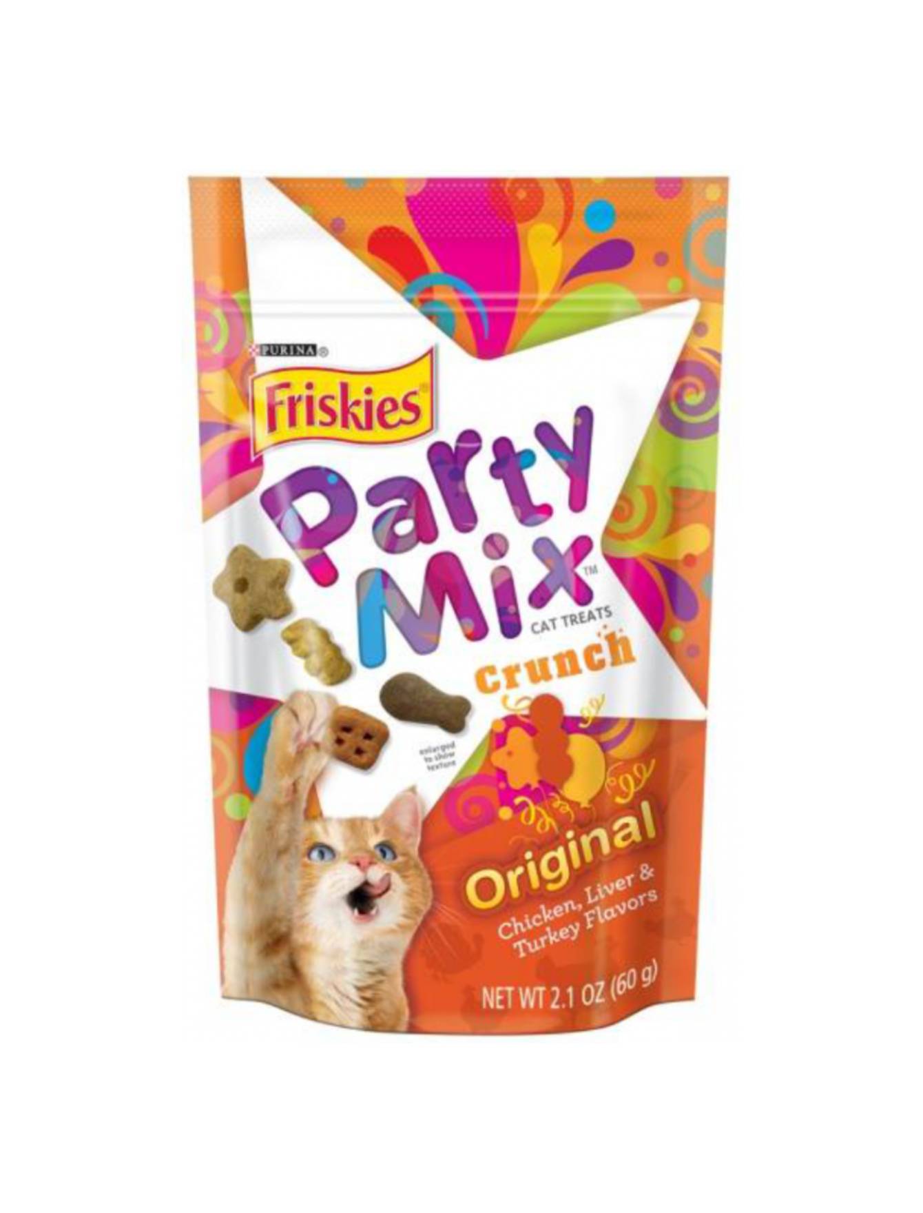 Friskies Party Mix Original Crunch Cat Treats 60g - Irresistible Crunchy Snacks for Cats - Perfect for Training, Rewards & Playtime