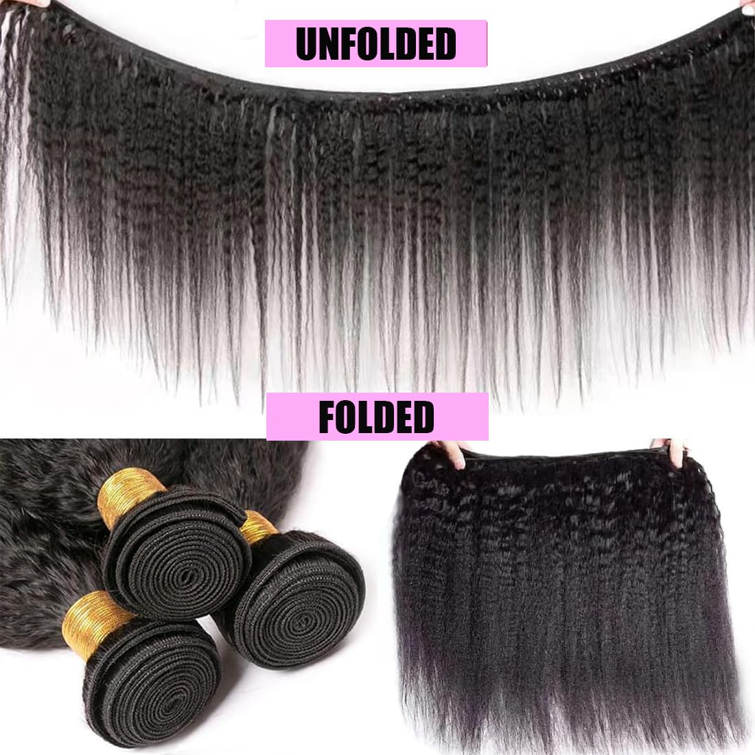 DMS 100% Unprocessed Brazilian Remy Hair Bundles - Kinky Straight Human Hair Weave 3 Bundles (20 22 24 Inch) for Black Women | Natural Black Color | Perfect for Protective Styles, Sew-Ins & Everyday Wear