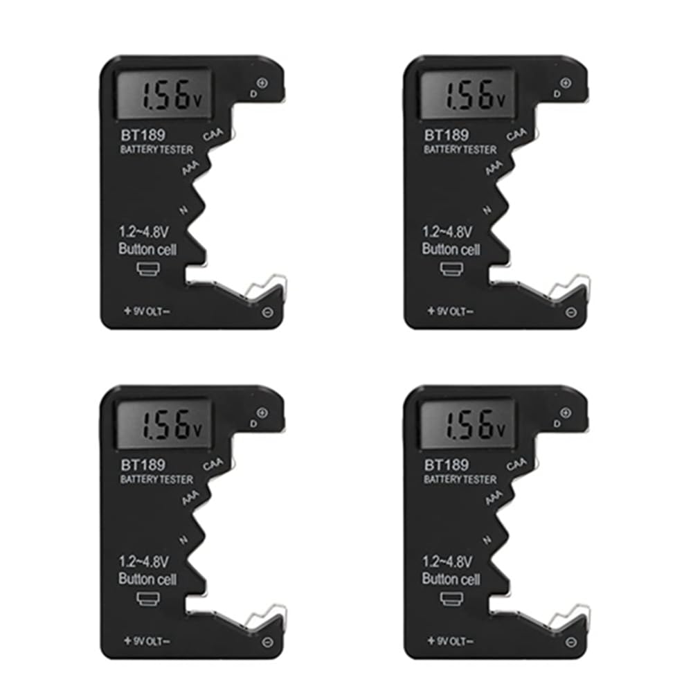 Universal Battery Tester - 4 Pack AA AAA 6F22 9V 1.5V Battery Checker for Household Use - Perfect for Toys, Flashlights, Remote Controls & Electronics (Black)