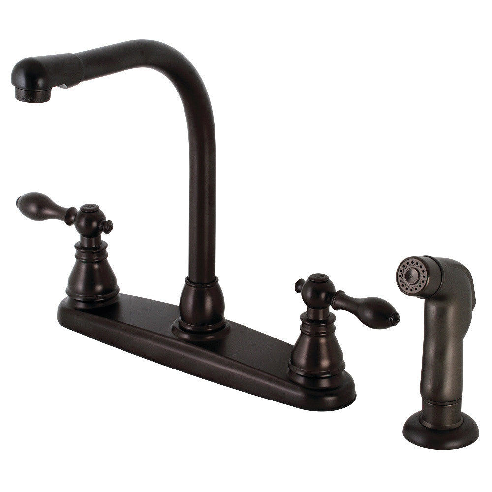 Kingston Brass KB715ACLSP American Classic Centerset Kitchen Faucet with Side Sprayer - High Arc Pull-Out Sprayer Faucet for Modern Kitchens | Perfect for Washing Dishes, Filling Pots & Cleaning Sinks