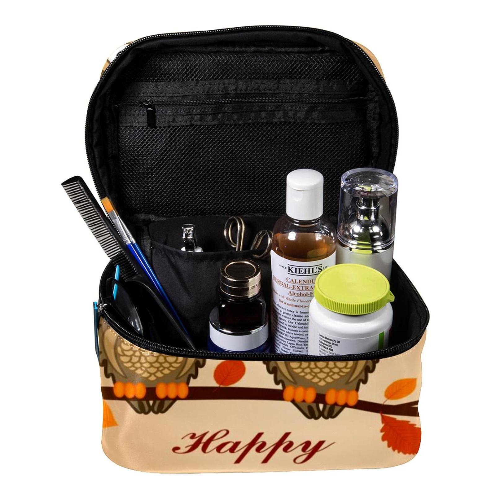 Autumn Maple Owl Makeup Bag - Large Travel Cosmetic Organizer for Women | Thanksgiving Gift
