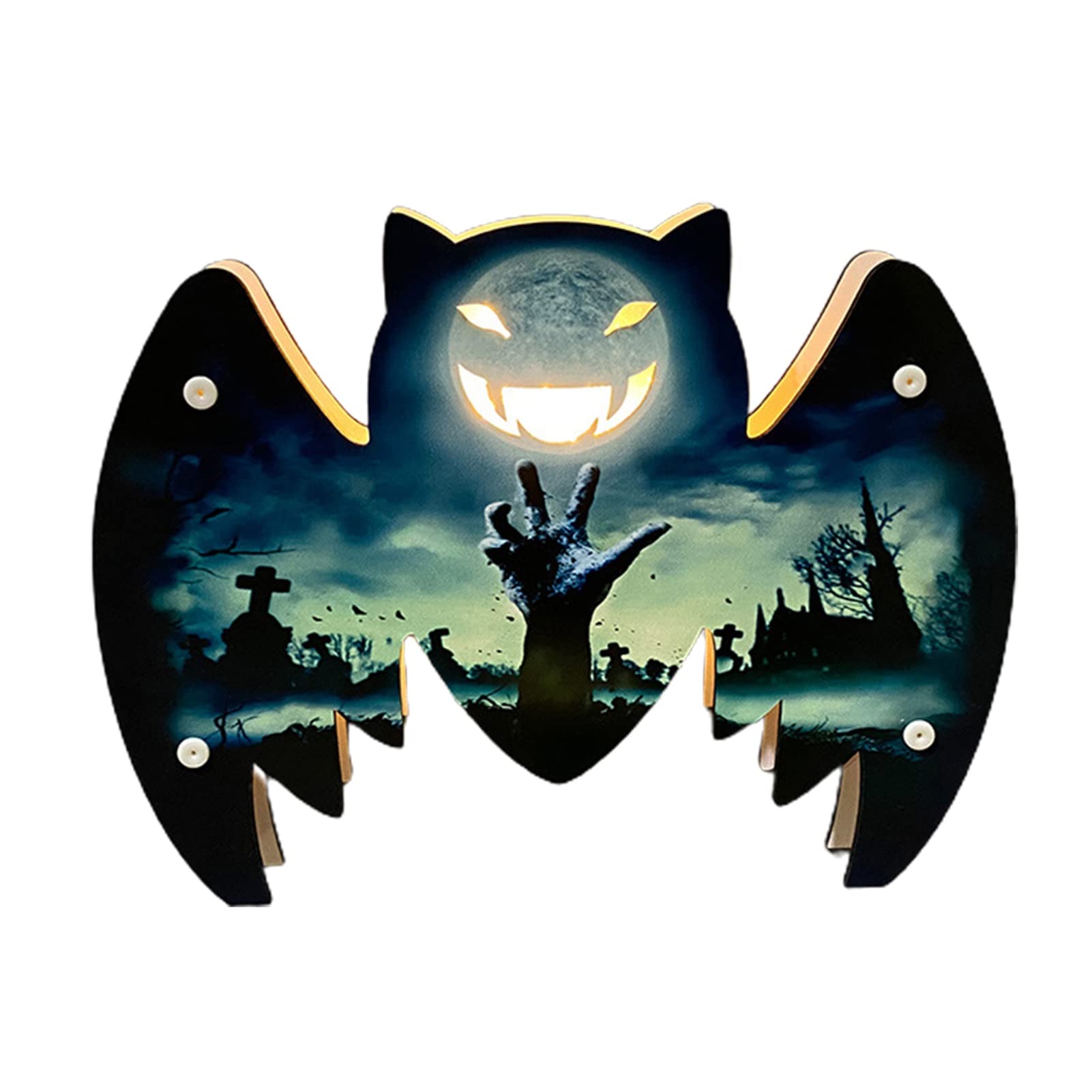 SANWOOD Halloween Lights Decorations - Wooden LED Party Lights for Indoor/Outdoor Decor - Spooky Halloween Lamp for Home, Yard, Party & Gift Giving - Creates Eye-Catching Ambience for Trick-or-Treating & Halloween Celebrations