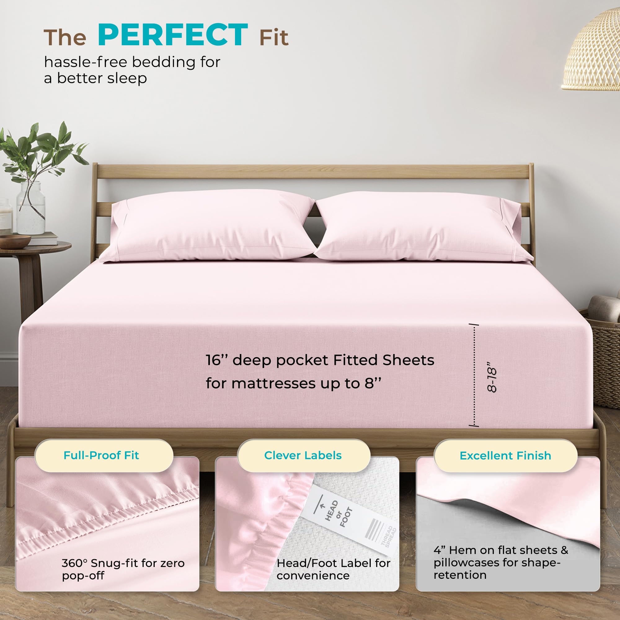 Premium 100% Egyptian Cotton Sheets Full Size - 800 Thread Count 4-Piece Luxury Sheet Set with Deep Pockets (Fits Mattress Up to 18